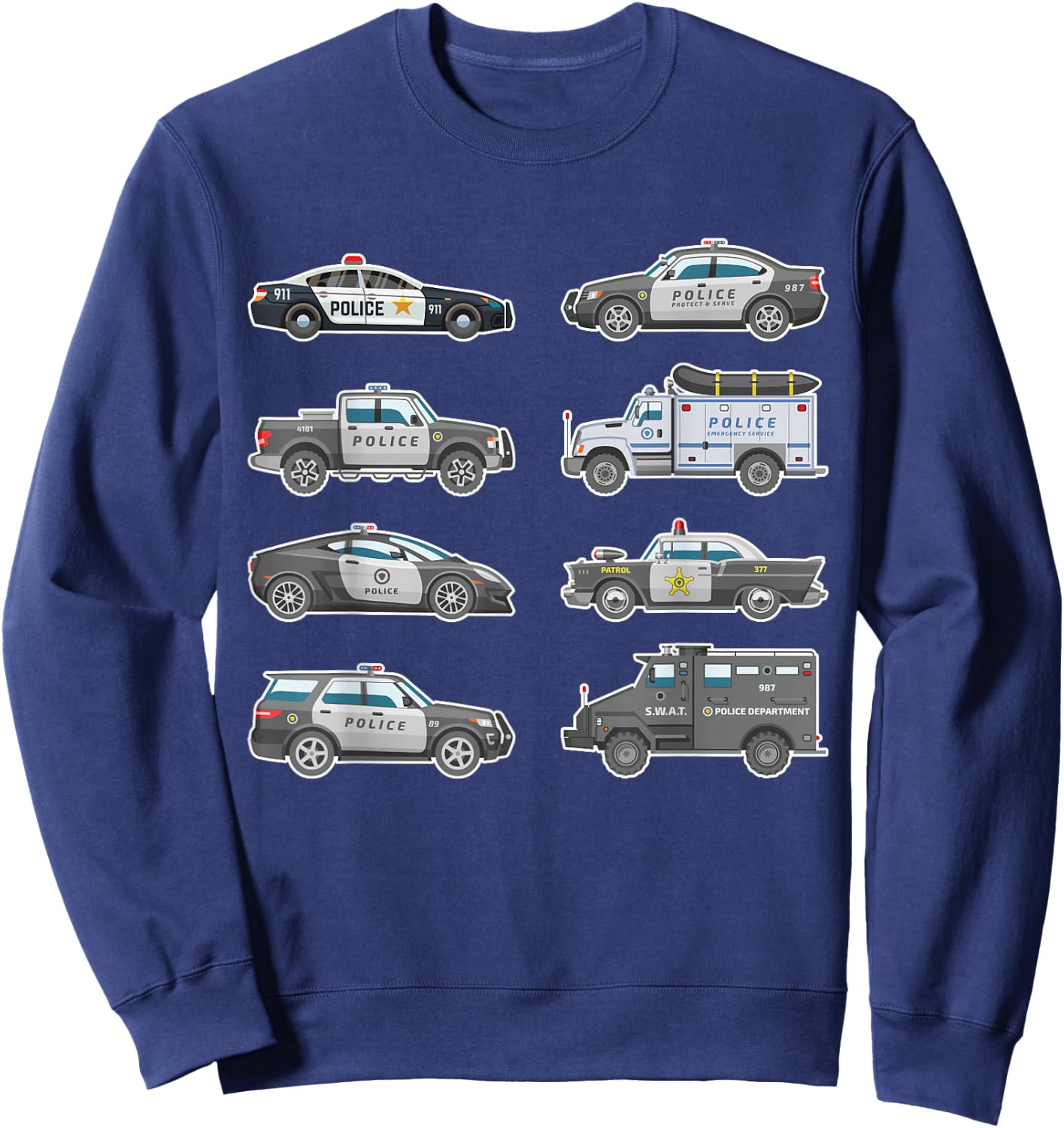 Police Cars Police Vehicles Kids Boys Toddler Cop Car Girls Sweatshirt - Sweatshirt | Navy