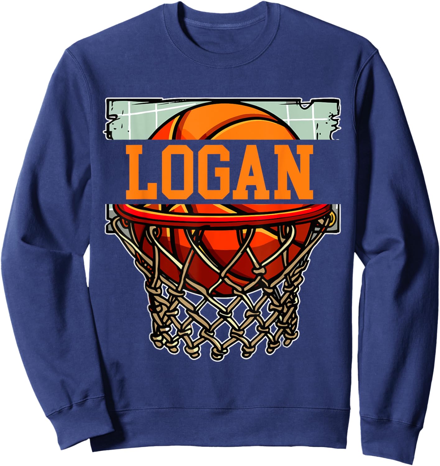 Logan Basketball Custom Name Sweatshirt - Sweatshirt | Navy