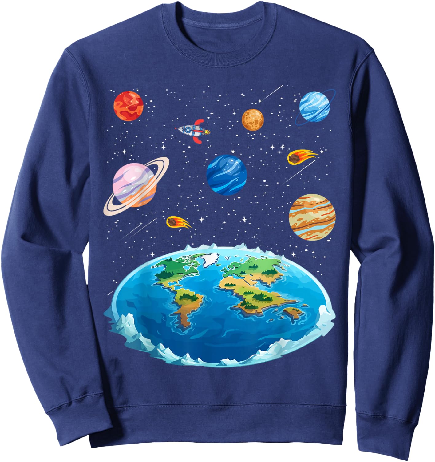 Flat Earth Map Model Globe Conspiracy Believer Sweatshirt - Sweatshirt | Navy