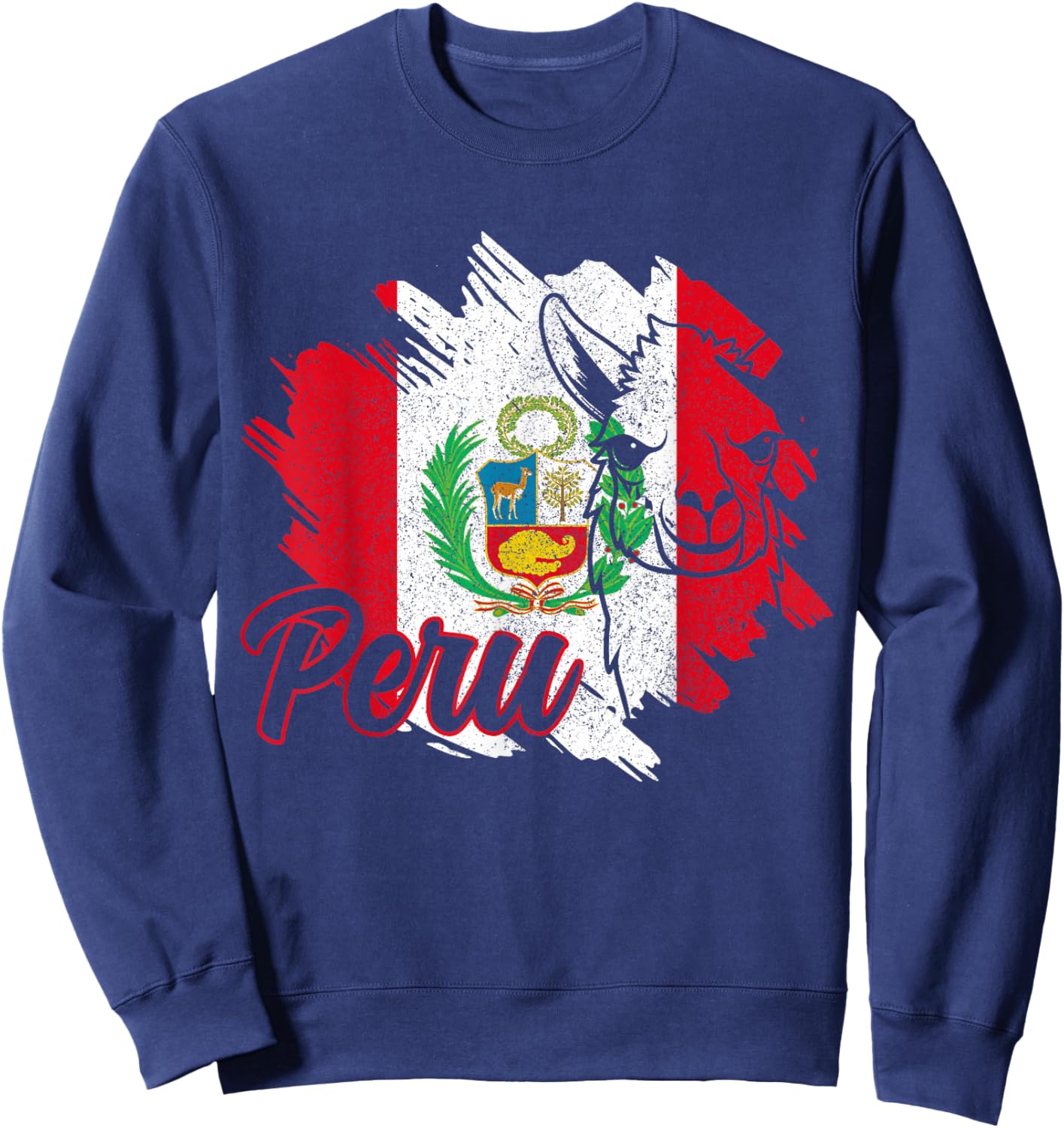Peru Llama Alpaca Peruvian Flag Pride Vintage Souvenir Sweatshirt - Sweatshirt | Navy
