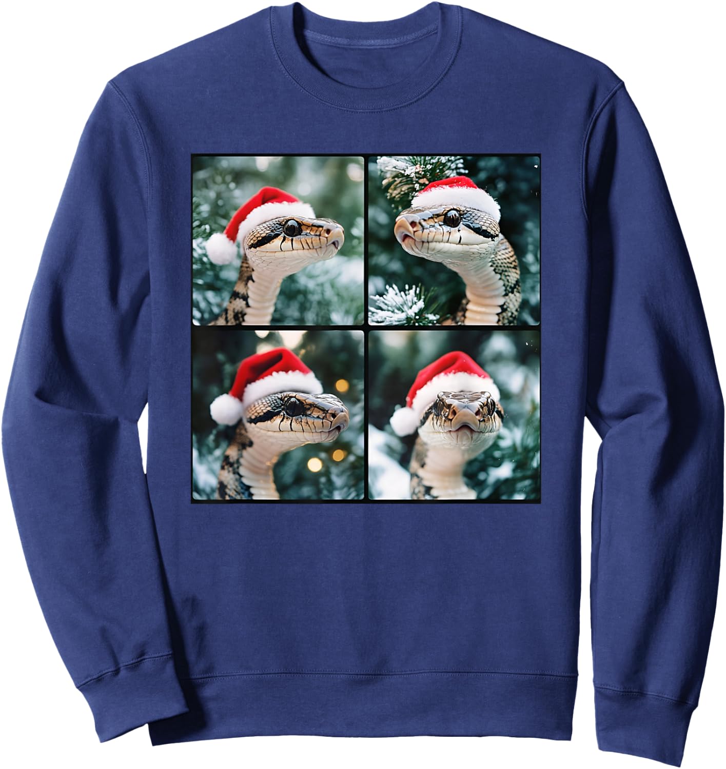 Snake Santa Hat Funny Christmas Snake Sweatshirt - Sweatshirt | Navy
