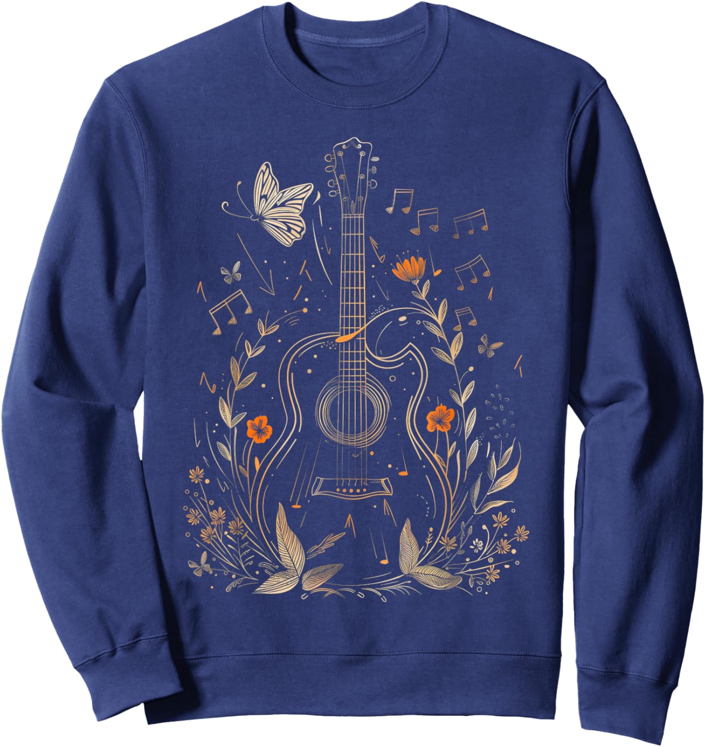 Guitar Player Acoustic Guitar Flowers Floral Art Guitarist Sweatshirt - Sweatshirt | Navy
