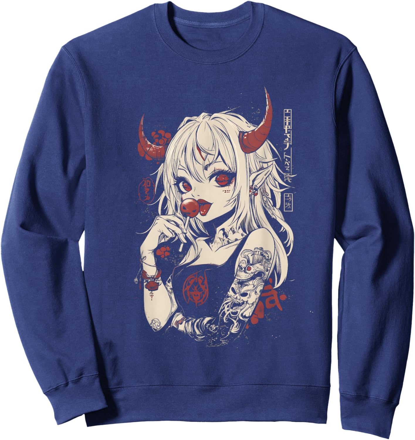 Goth Grunge Girl Waifu Demon Anime Horror Alt Aesthetic Sweatshirt - Sweatshirt | Navy