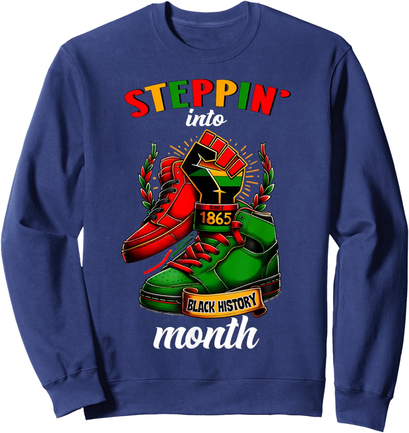 Stepping Into Black History Month Afro American Sweatshirt - Sweatshirt | Navy