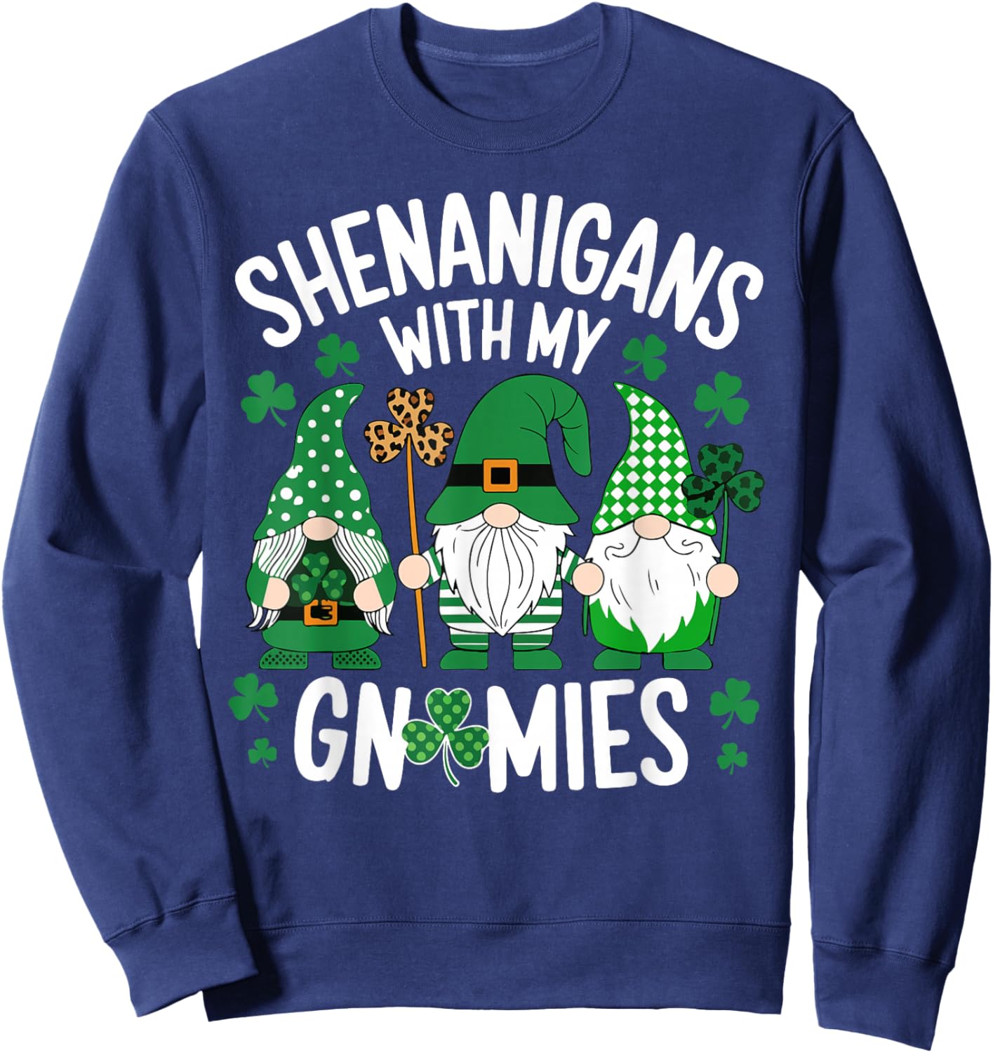 St Patricks Day Lucky Shamrock Leopard Gnomes Irish Women Sweatshirt - Sweatshirt | Navy