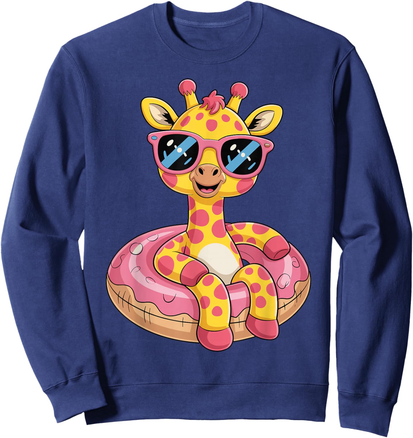 Cute Giraffe On Vacation Graphic Summer For Kids Girl Sweatshirt - Sweatshirt | Navy