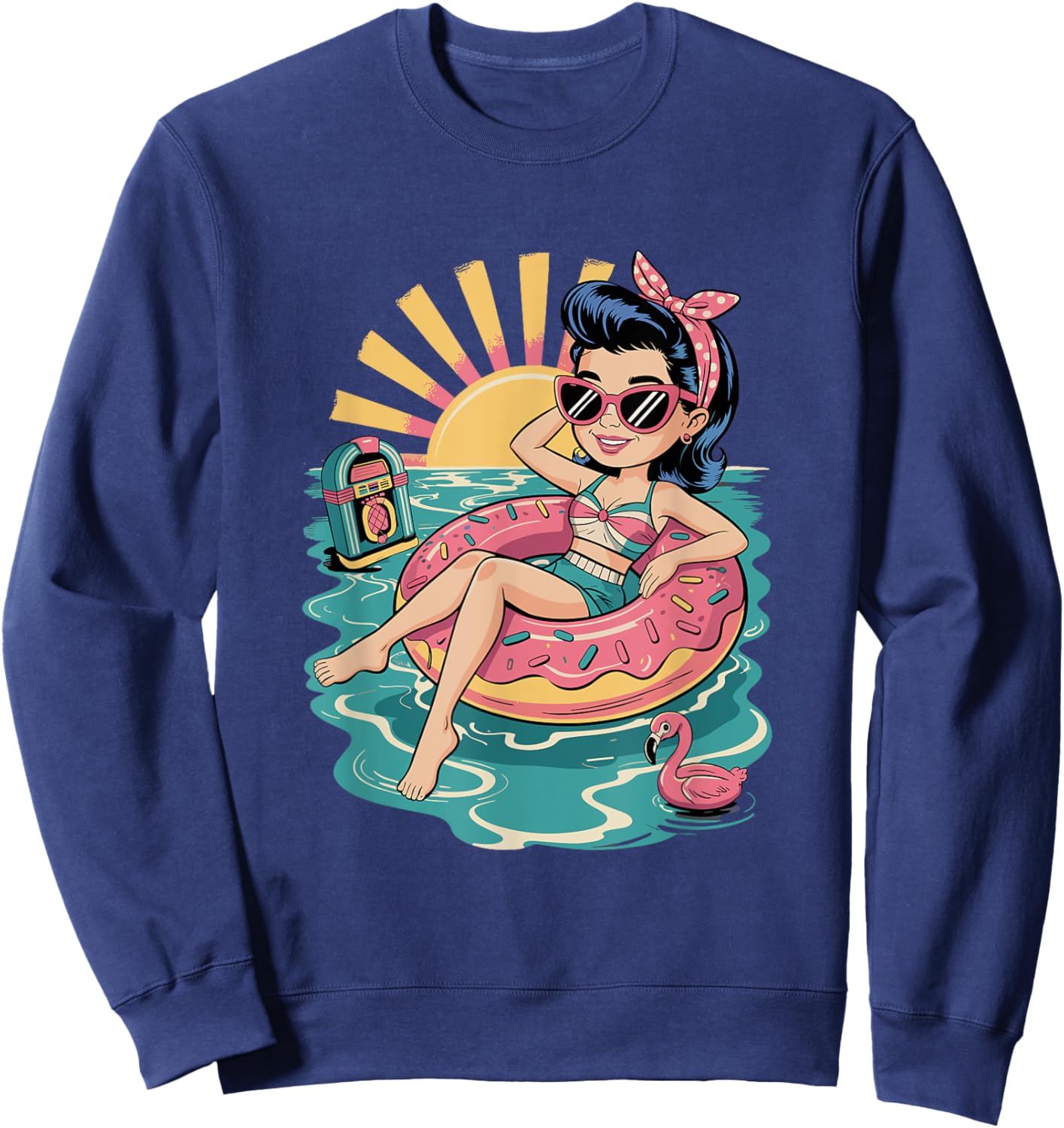 Funny Beach Summer Retro Rockabilly Pin Up Girl Sweatshirt - Sweatshirt | Navy