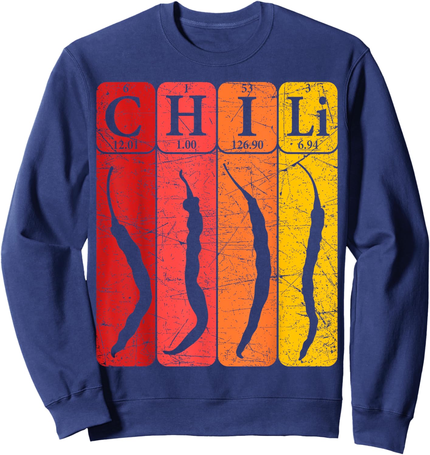Chili Periodic Table Elements Chili Pepper Spicy Food Retro Sweatshirt - Sweatshirt | Navy