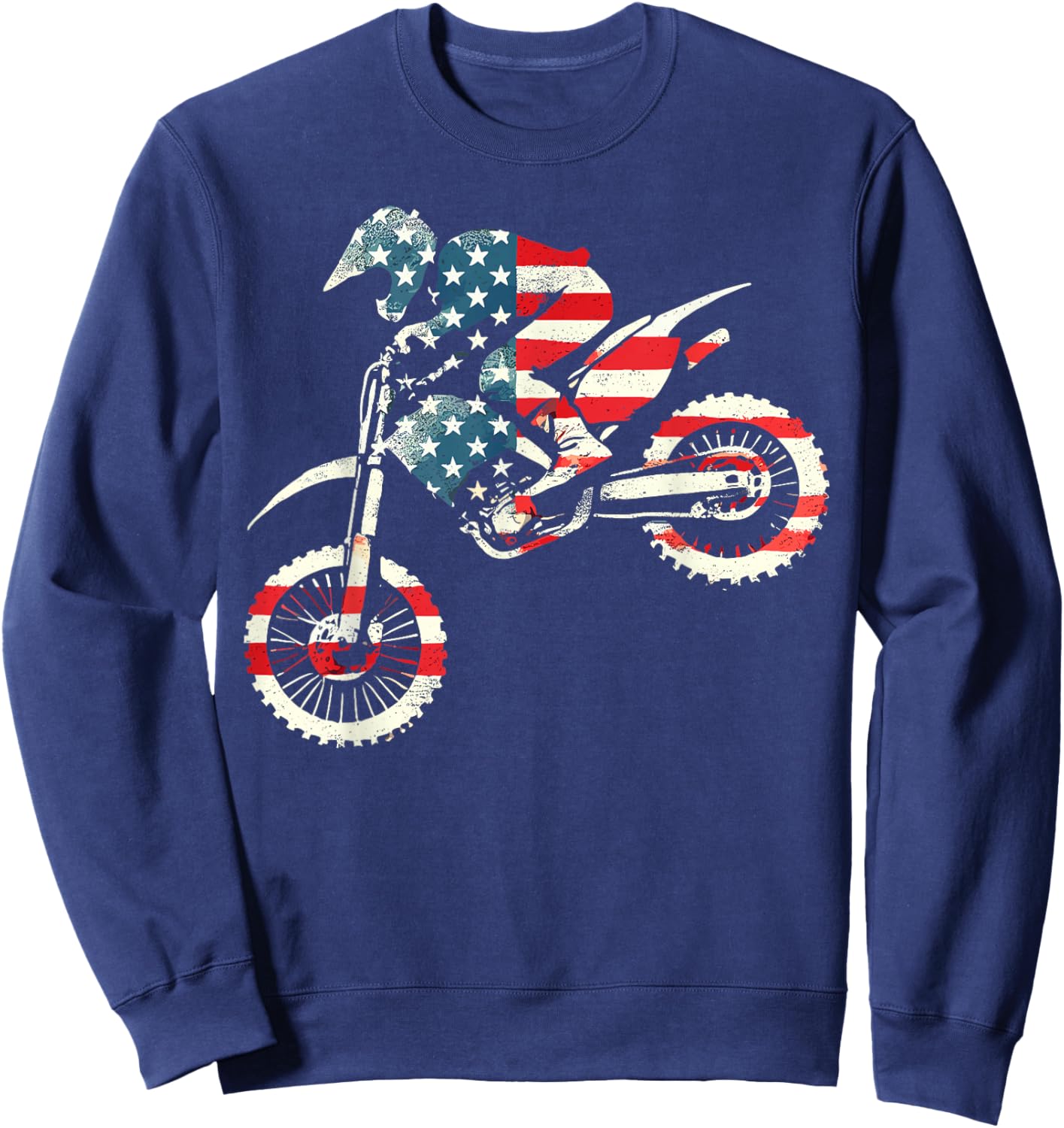 Dirt Bike American Flag Motocross Enduro Sweatshirt - Sweatshirt | Navy