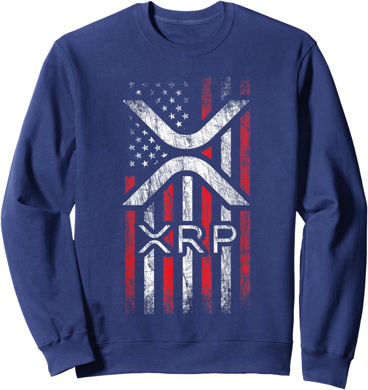 Crypto Currency - XRP Cryptocurrency - American Flag - XRP Sweatshirt - Sweatshirt | Navy