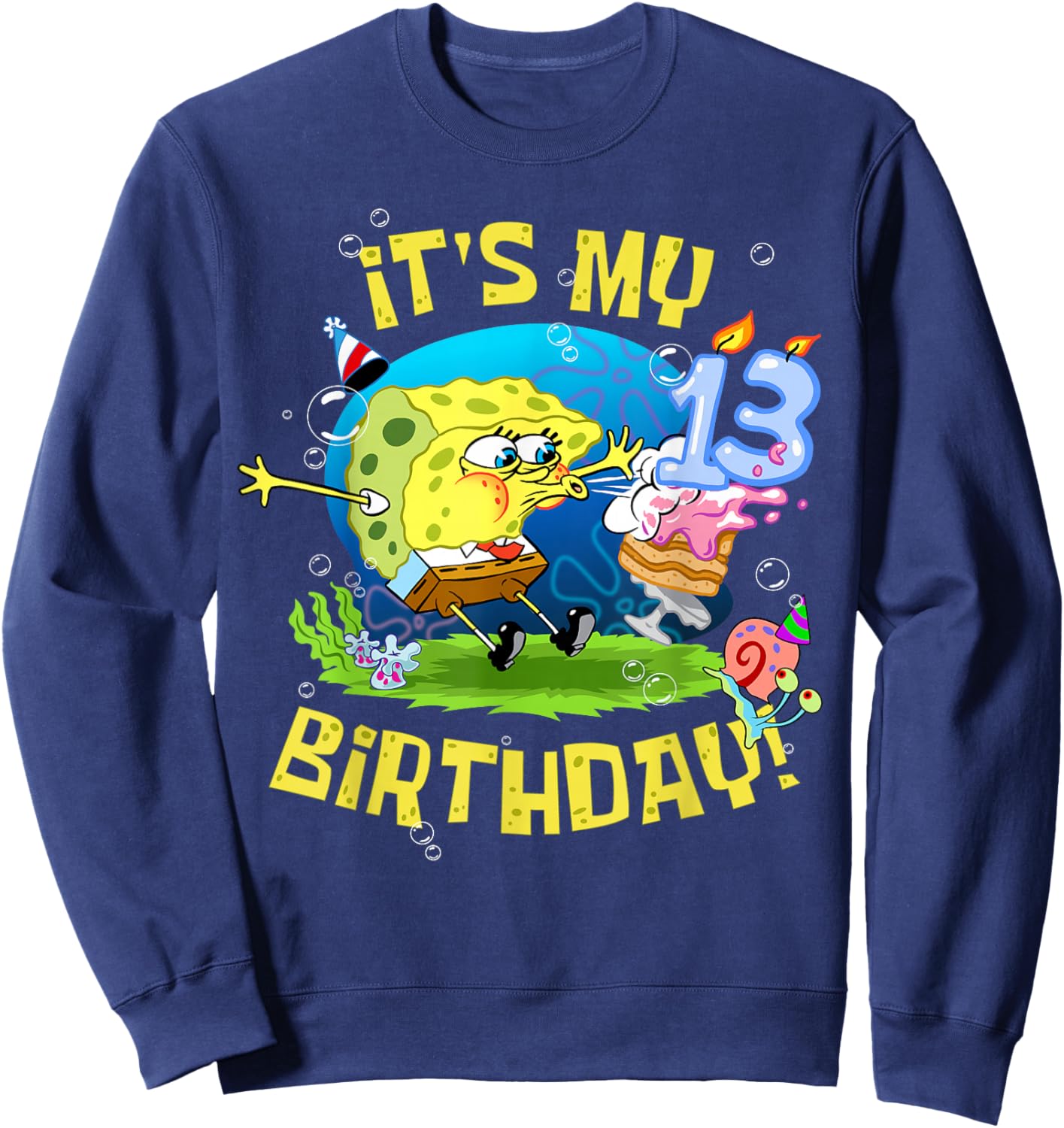 Spongebob It's My 13th Birthday Cake Kids Thirteen Spongebob Sweatshirt - Sweatshirt | Navy
