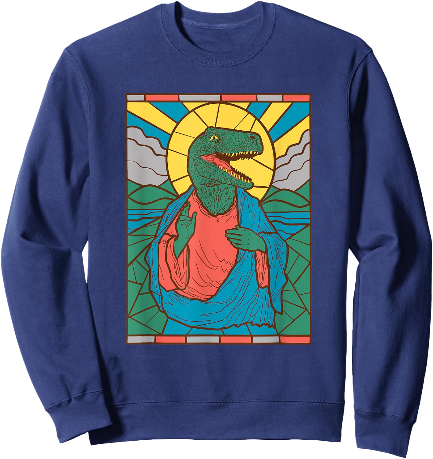 "Raptor Jesus" Dinosaur Christ Meme Holy Velociraptor Sweatshirt - Sweatshirt | Navy