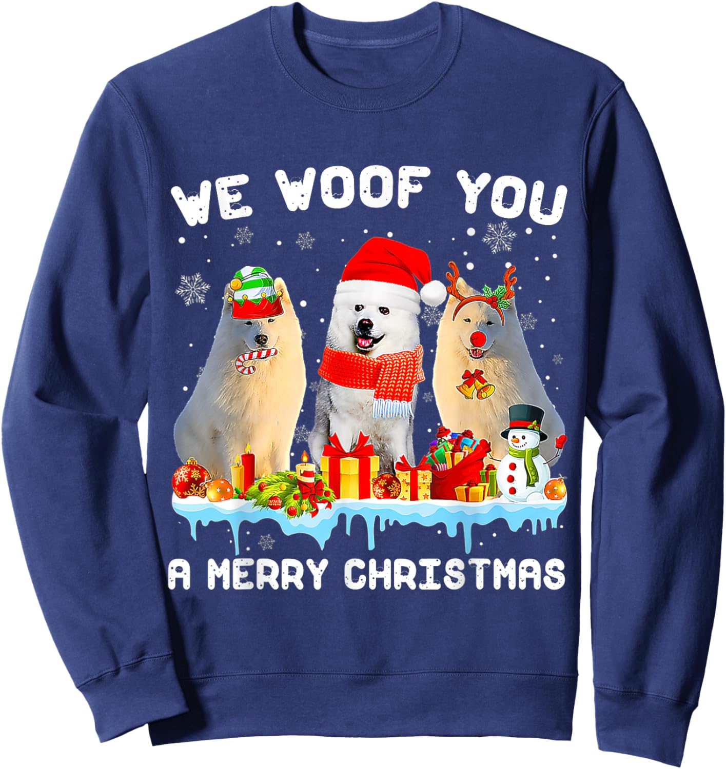 Funny Merry Woofmas American Eskimo Christmas Ornaments Sweatshirt - Sweatshirt | Navy