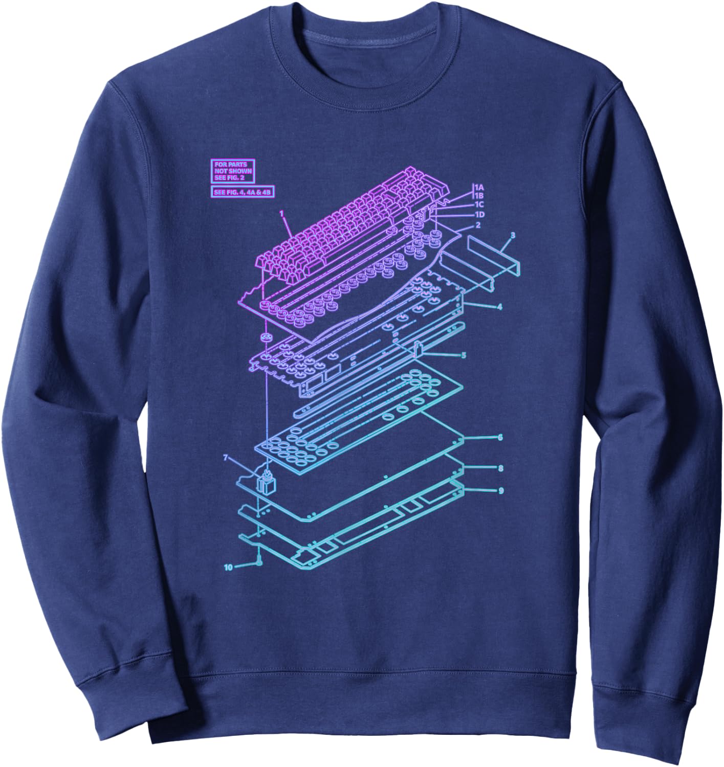 All Things Geek by MCMA Mechanical Keyboard Patent Drawing Graphic Design Art Sweatshirt - Sweatshirt | Navy
