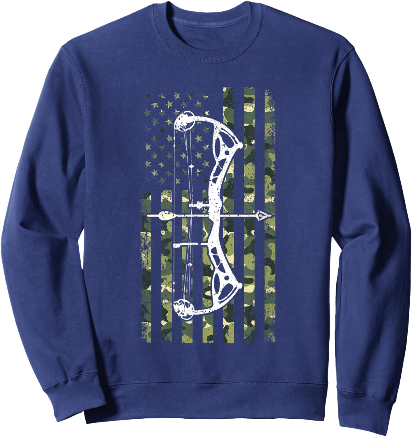 Bow Hunting Camo American Flag Military Camouflage Hunting Women Men Sweatshirt - Sweatshirt | Navy