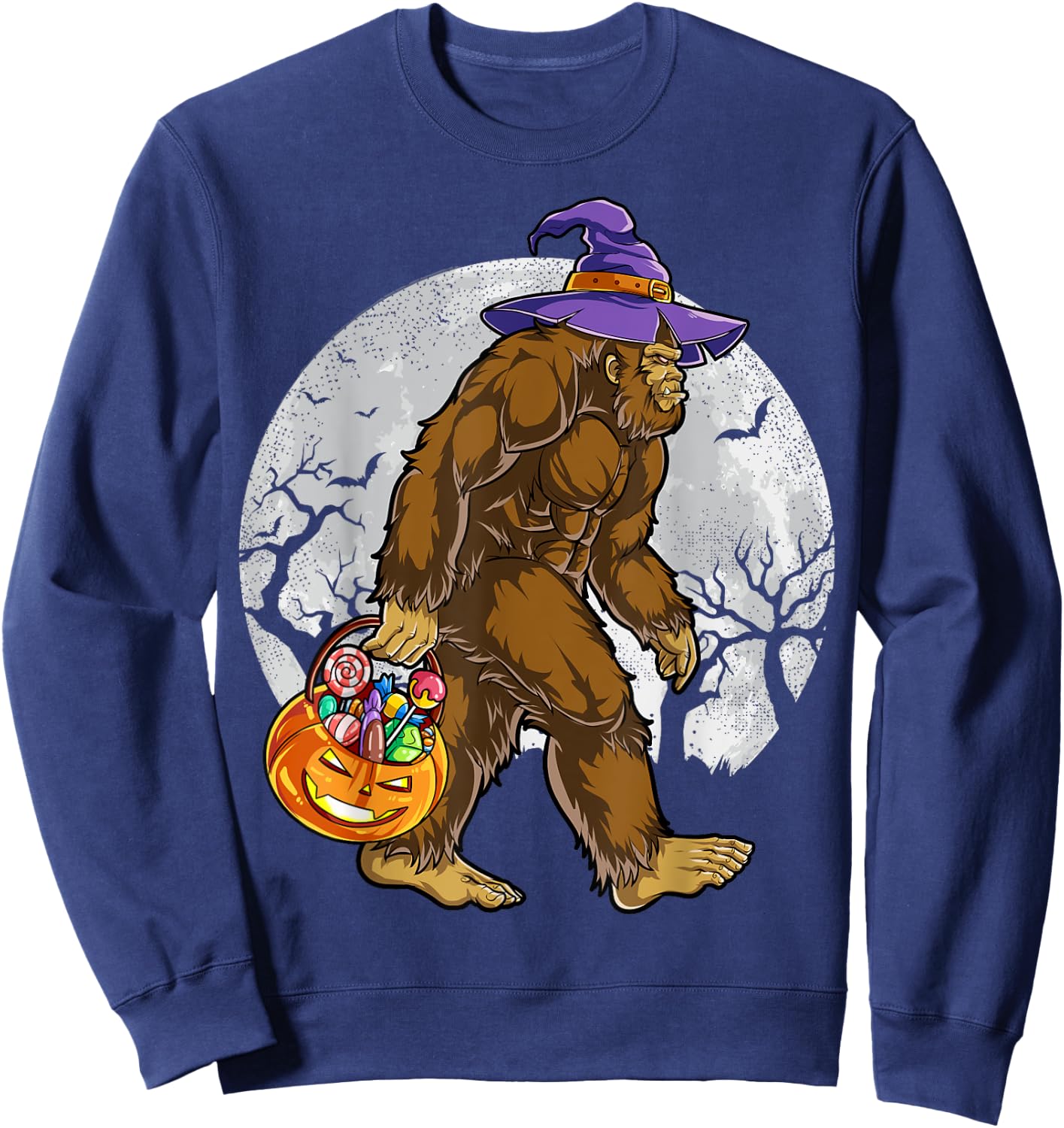Bigfoot Witch Pumpkin Halloween Girls Women Sasquatch Lovers Sweatshirt - Sweatshirt | Navy