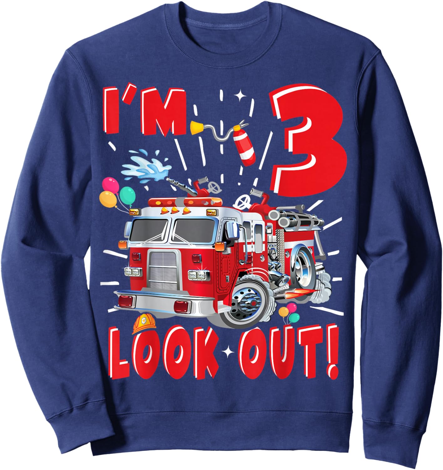 Three 3rd Birthday Fire Truck Boy 3 Year Old Firefighter Sweatshirt - Sweatshirt | Navy