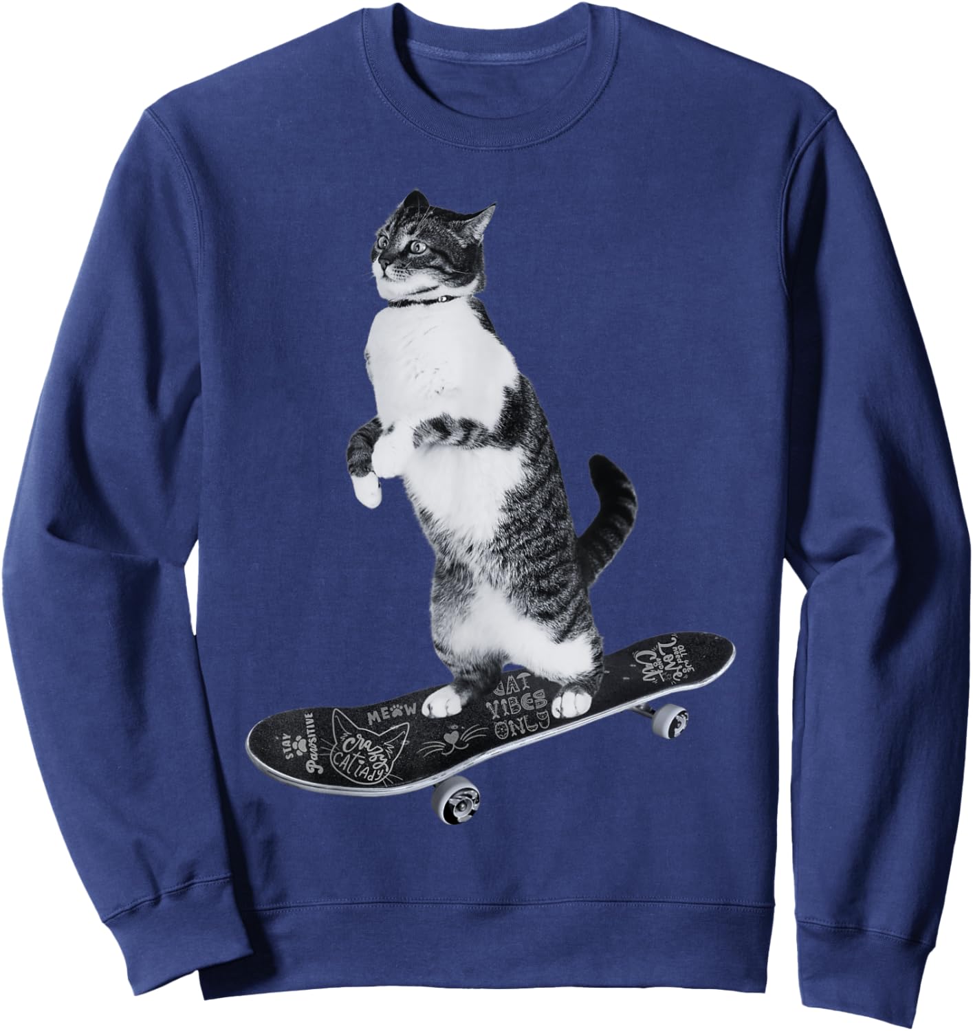 Funny Cats Lovers Skateboarding Cat Women Girls Kids Sweatshirt - Sweatshirt | Navy
