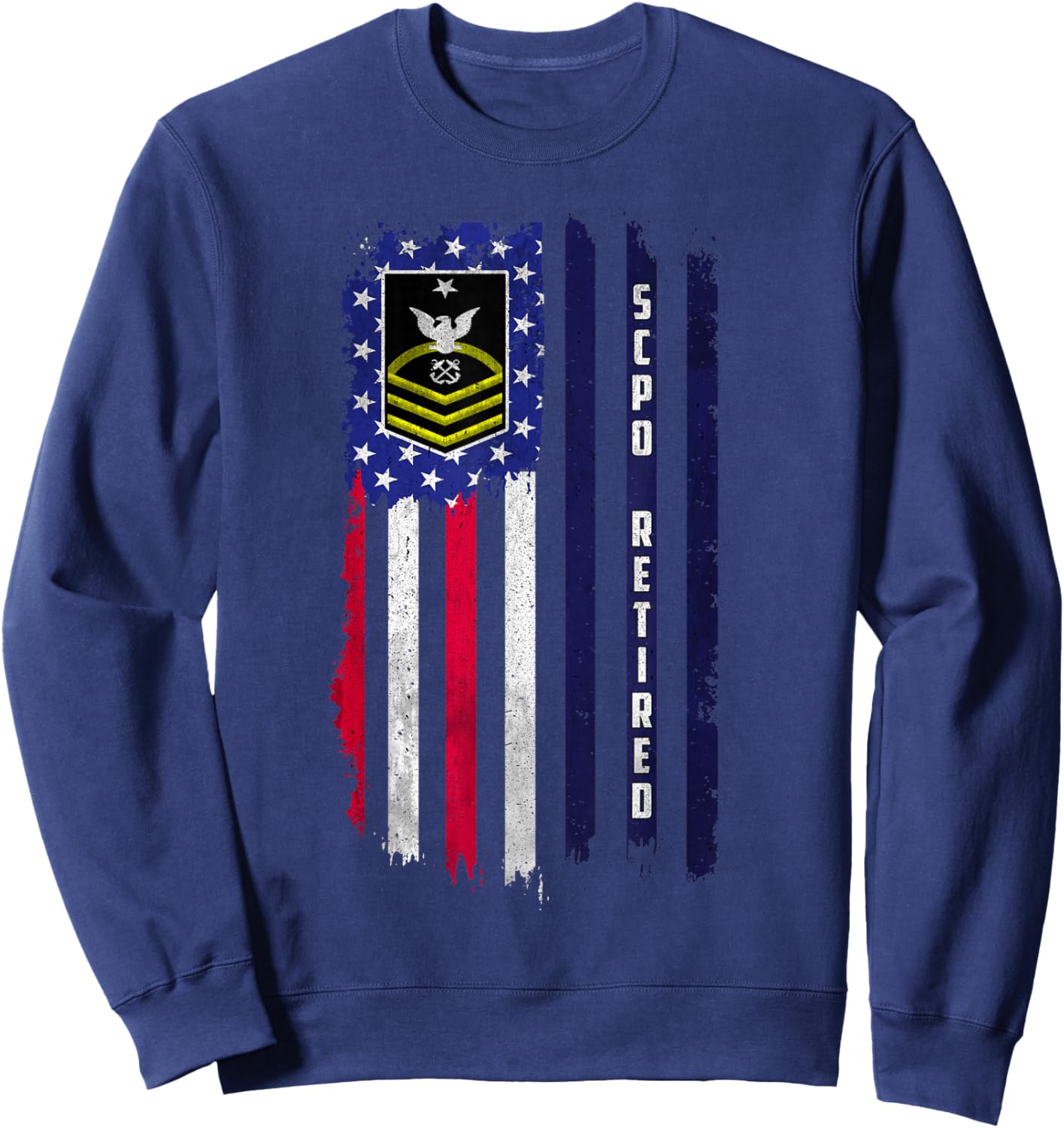 Retired E-8 Senior Chief Petty Officer Rank American Flag Sweatshirt - Sweatshirt | Navy