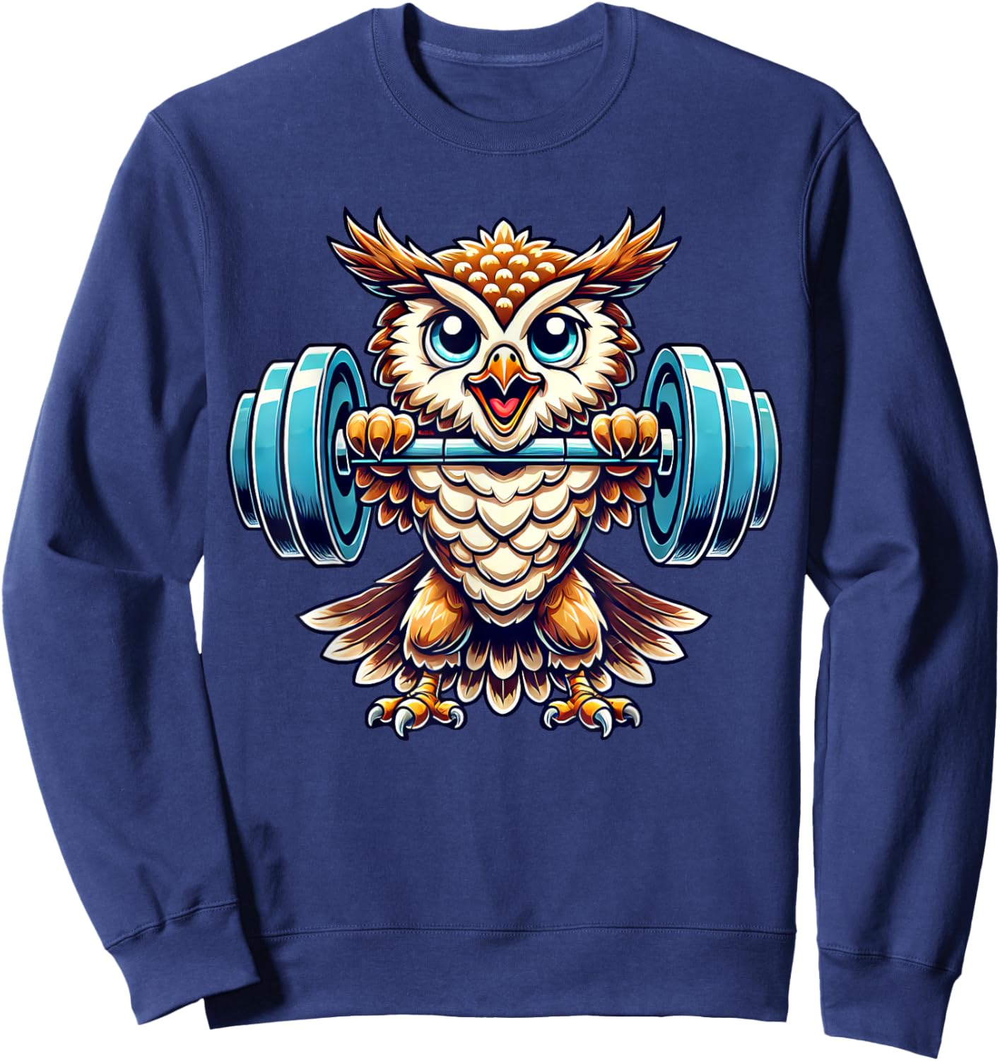Strong Owl Weightlifting Cartoon Owl Lifter Sweatshirt - Sweatshirt | Navy