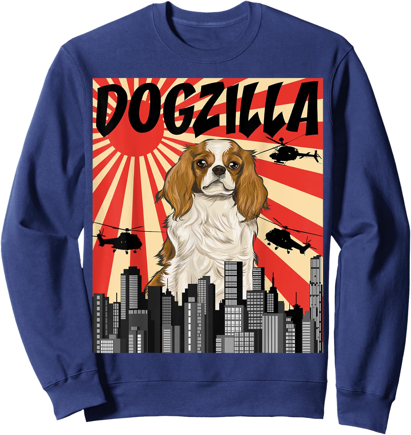 Funny Japanese Dogzilla Cavalier King Charles Spaniel Sweatshirt - Sweatshirt | Navy