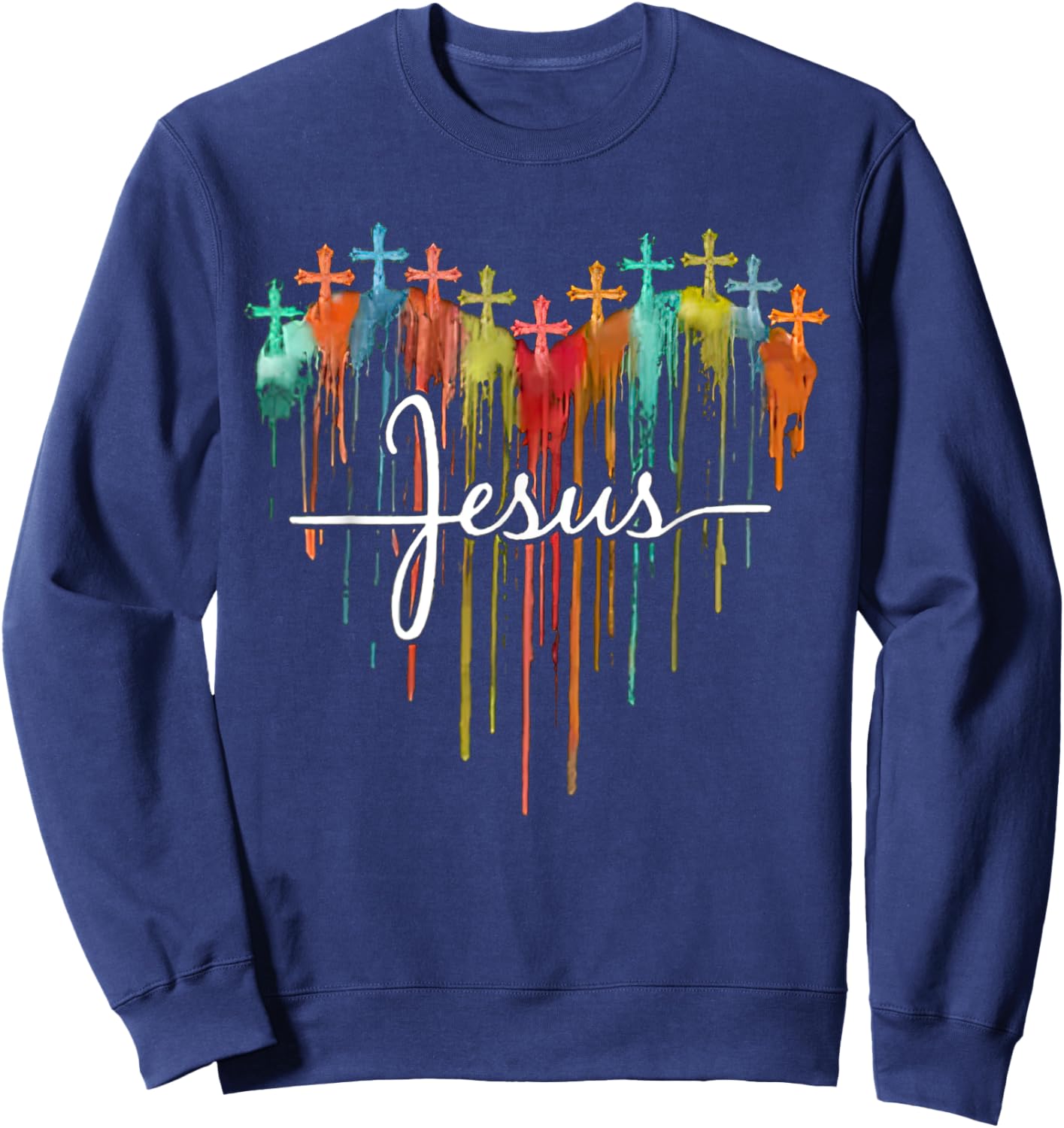 Colorful Jesus Cross Melting Heart For Christian Jesus Lover Sweatshirt - Sweatshirt | Navy