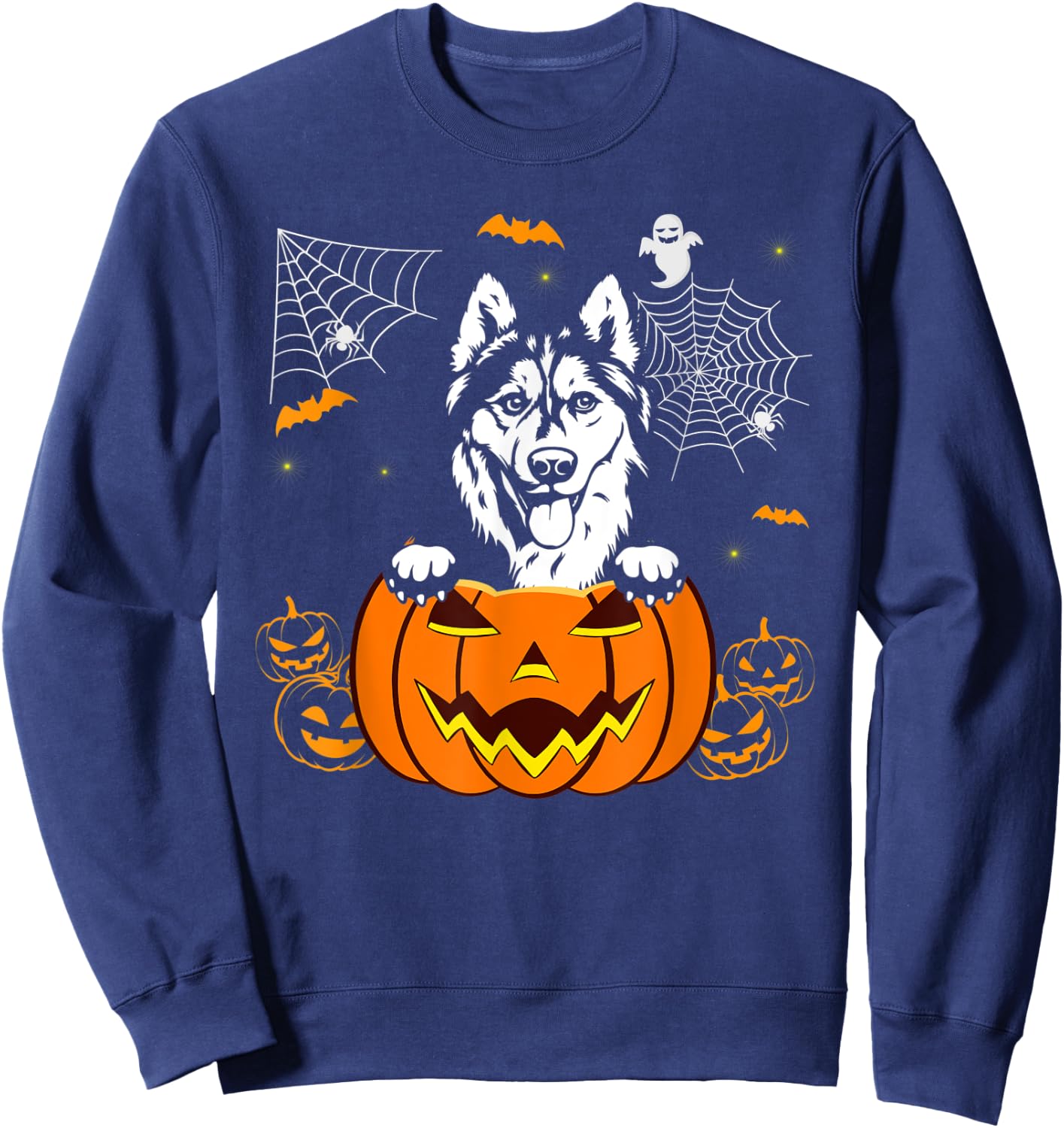 Siberian Husky Pumpkin Funny Halloween Costume Dog Lover Men Women Kids Sweatshirt - Sweatshirt | Navy