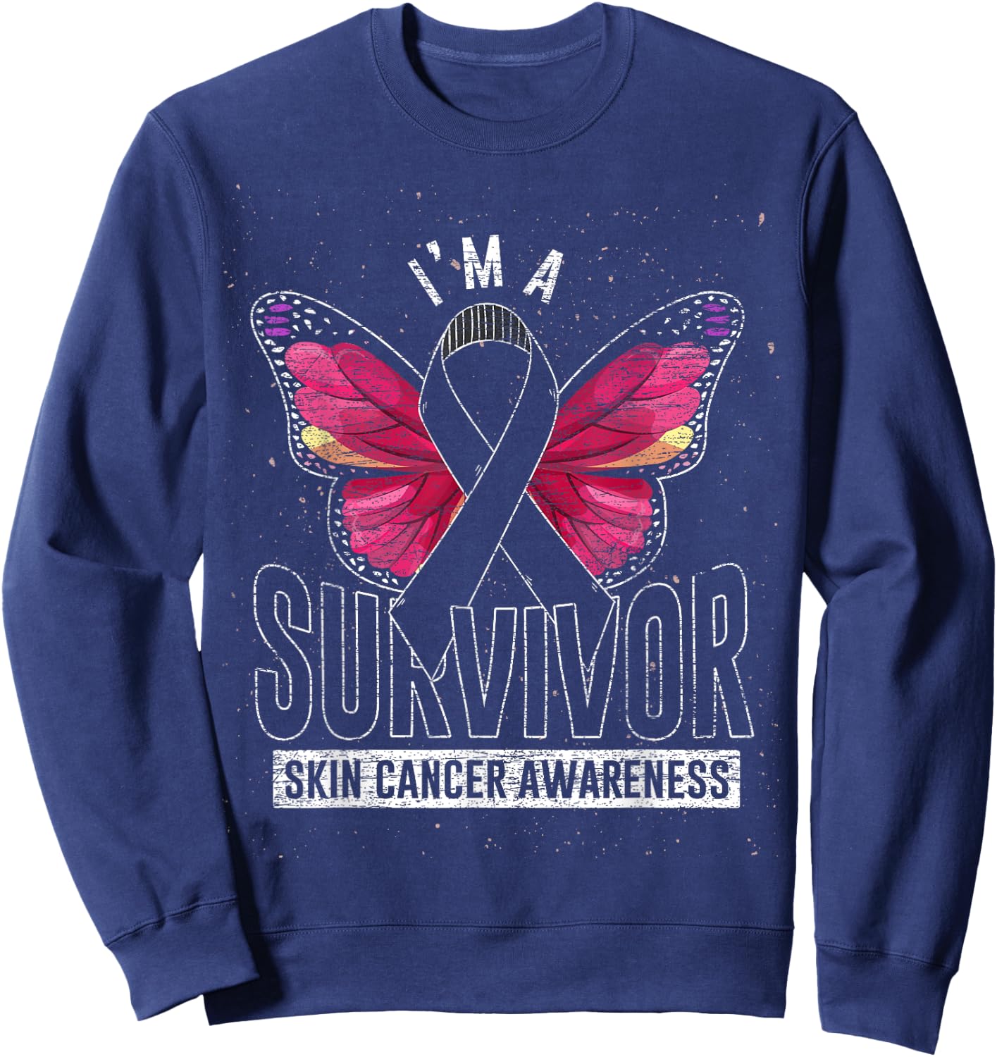 Cancer Survivor Butterfly Melanoma Awareness Skin Cancer Sweatshirt - Sweatshirt | Navy