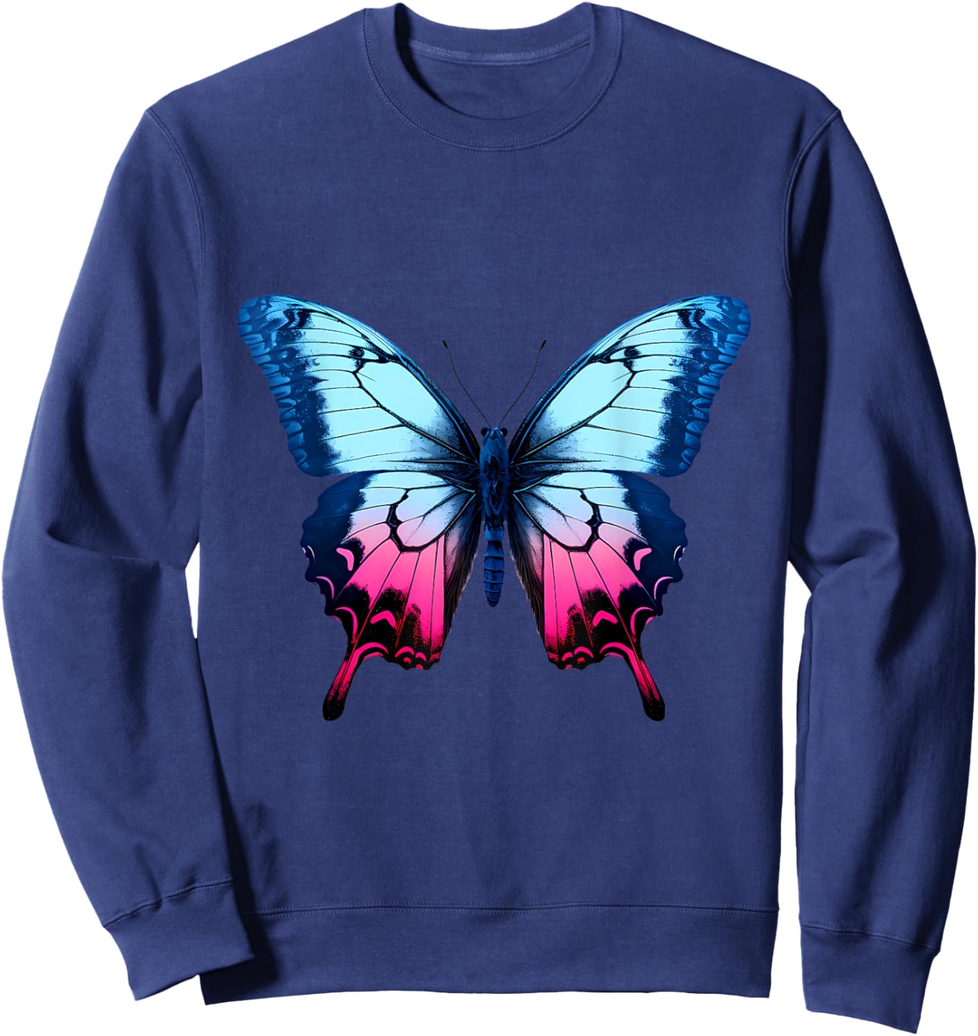 Butterfly Colorful Animal Art Motif Wildlife Forest Artwork Sweatshirt - Sweatshirt | Navy