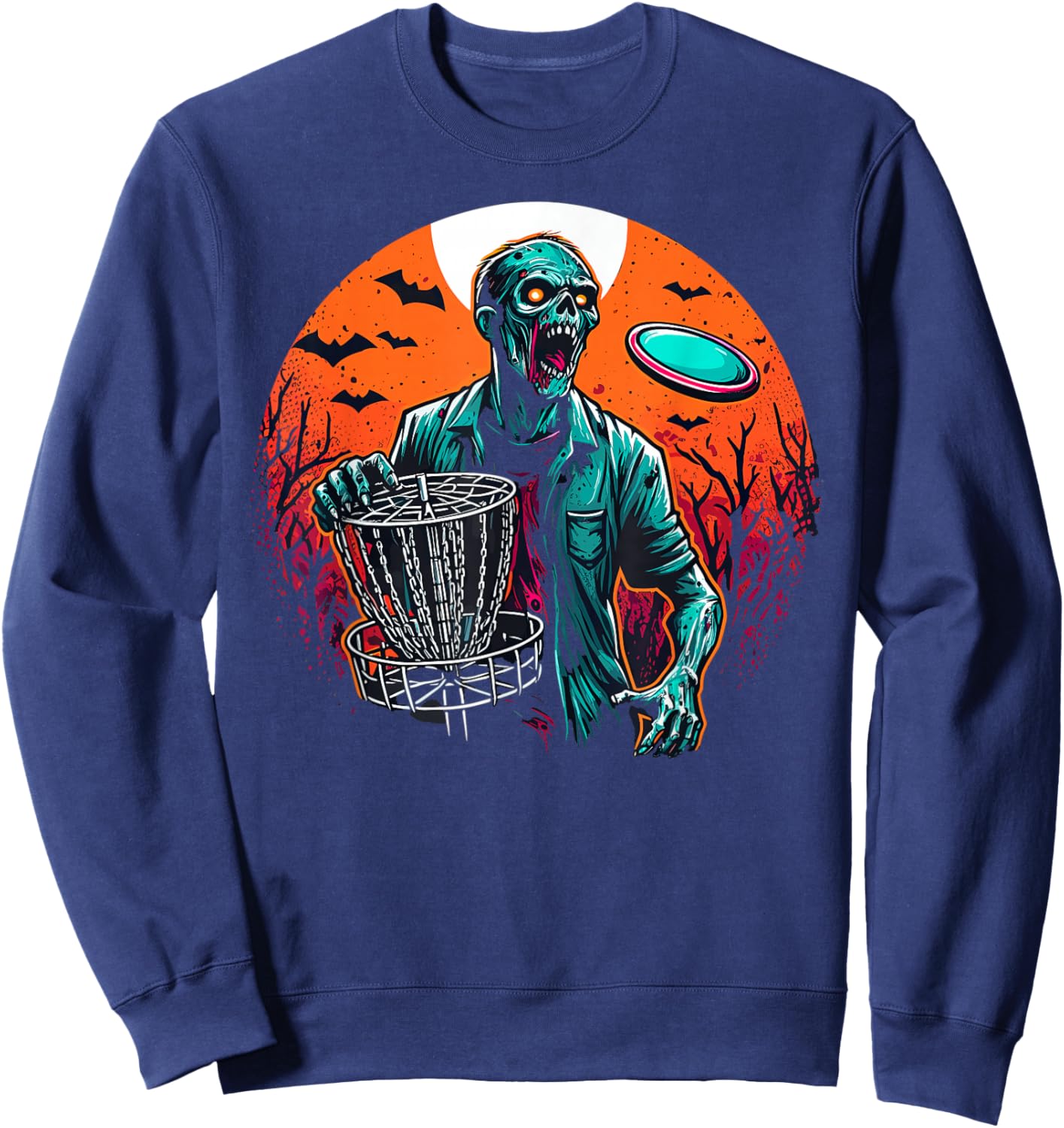 Disc Golf Zombie Halloween Disc Golfer Outfit Basket Disc Sweatshirt - Sweatshirt | Navy