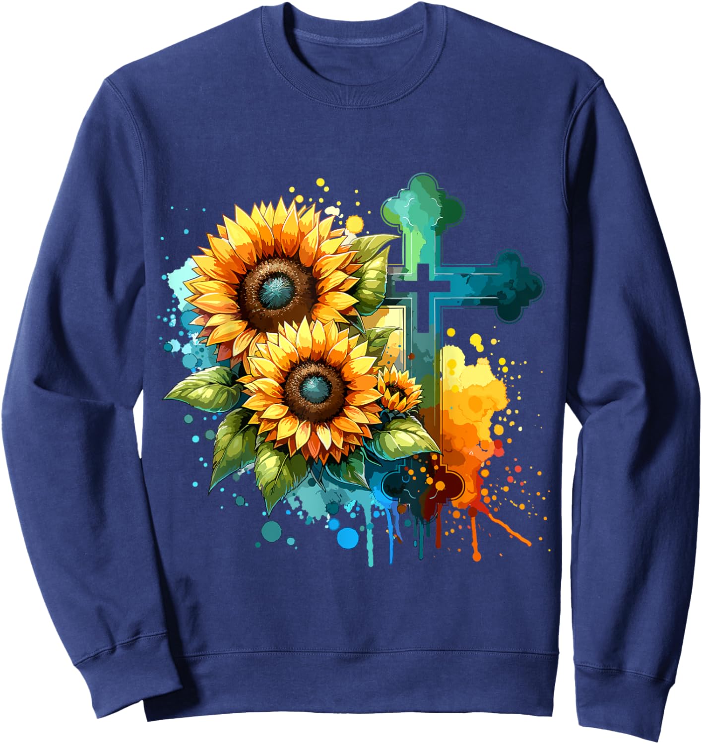 Christian Cross and Sunflowers Sweatshirt - Sweatshirt | Navy