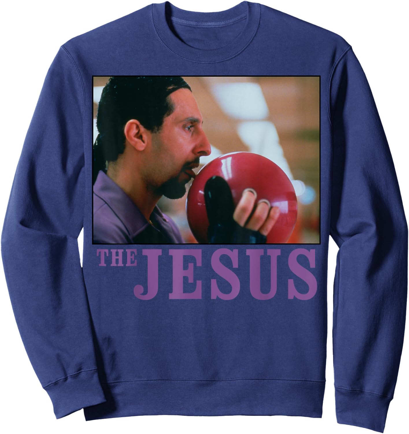 The Big Lebowski Jesus Licking the Bowling Ball Sweatshirt - Sweatshirt | Navy