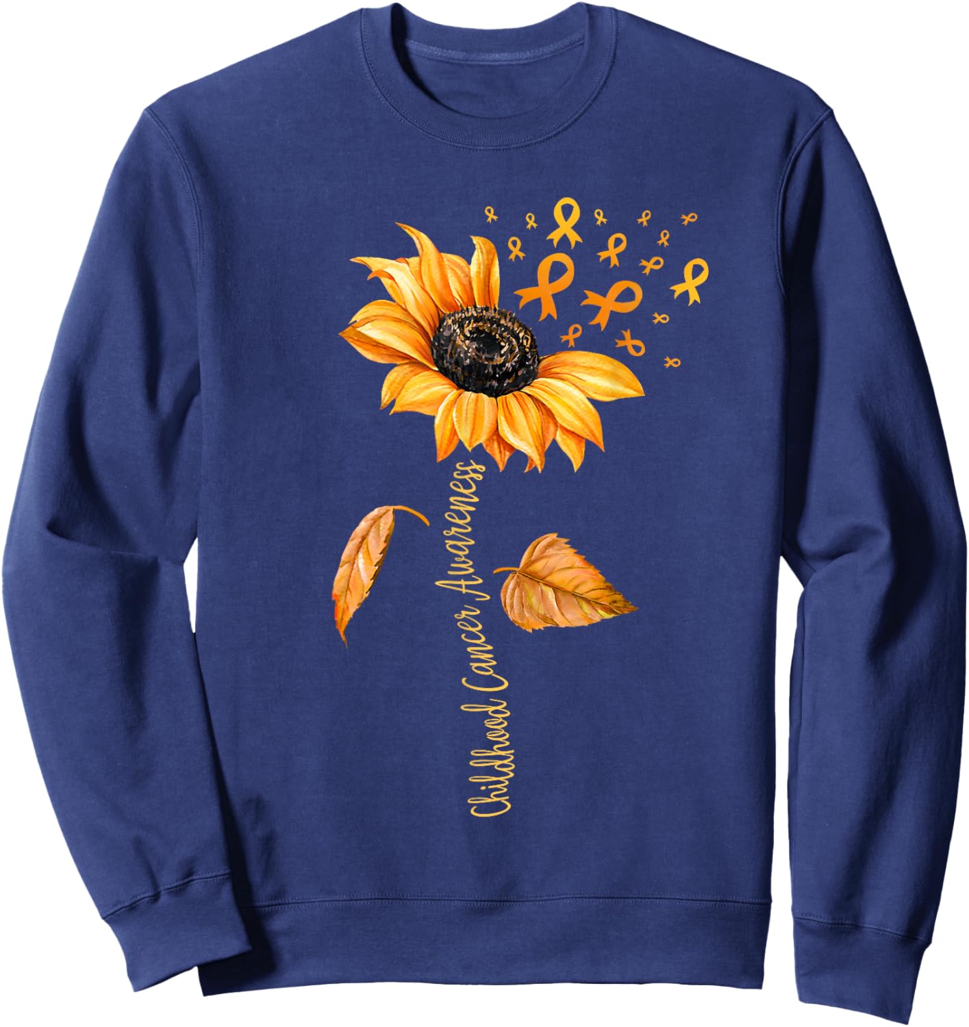 Support Childhood Cancer Awareness Sunflower Gold Ribbon Sweatshirt - Sweatshirt | Navy