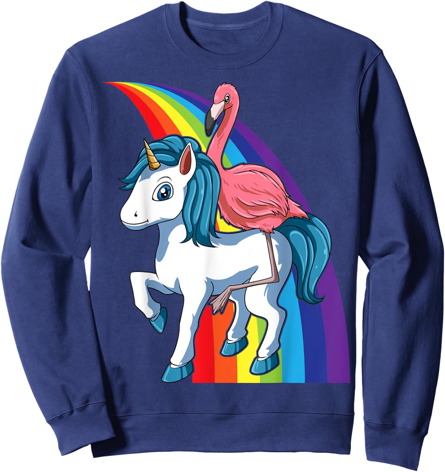 Flamingo Riding Unicorn Rainbow Flamingo Lovers Unicorn Sweatshirt - Sweatshirt | Navy