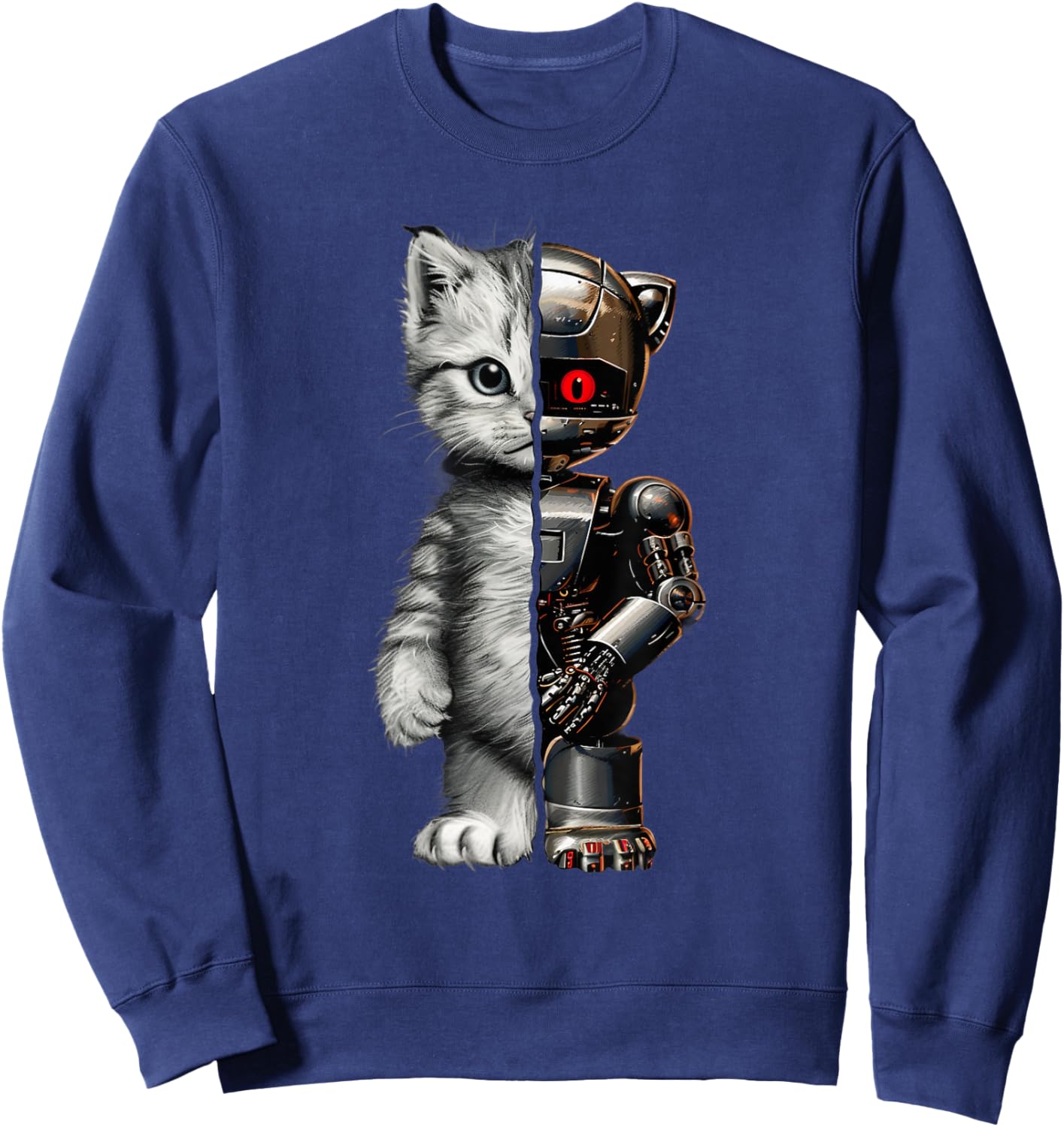 Funny Robotics Animal Lover Cat Robots Graphic Engineer Cats Sweatshirt - Sweatshirt | Navy