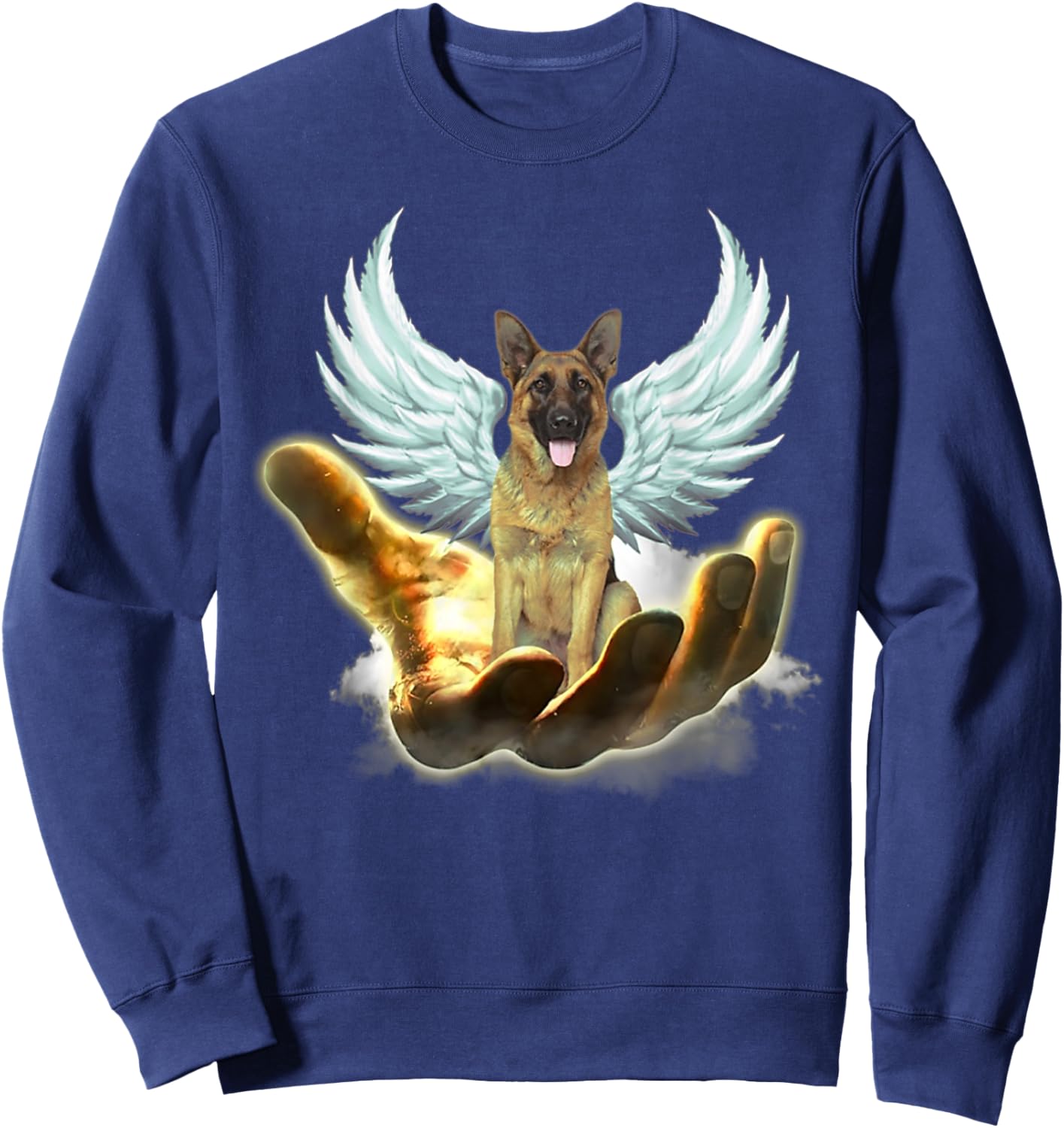 Angel German Shepherd Golden Hand Heaven Wings God Sweatshirt - Sweatshirt | Navy