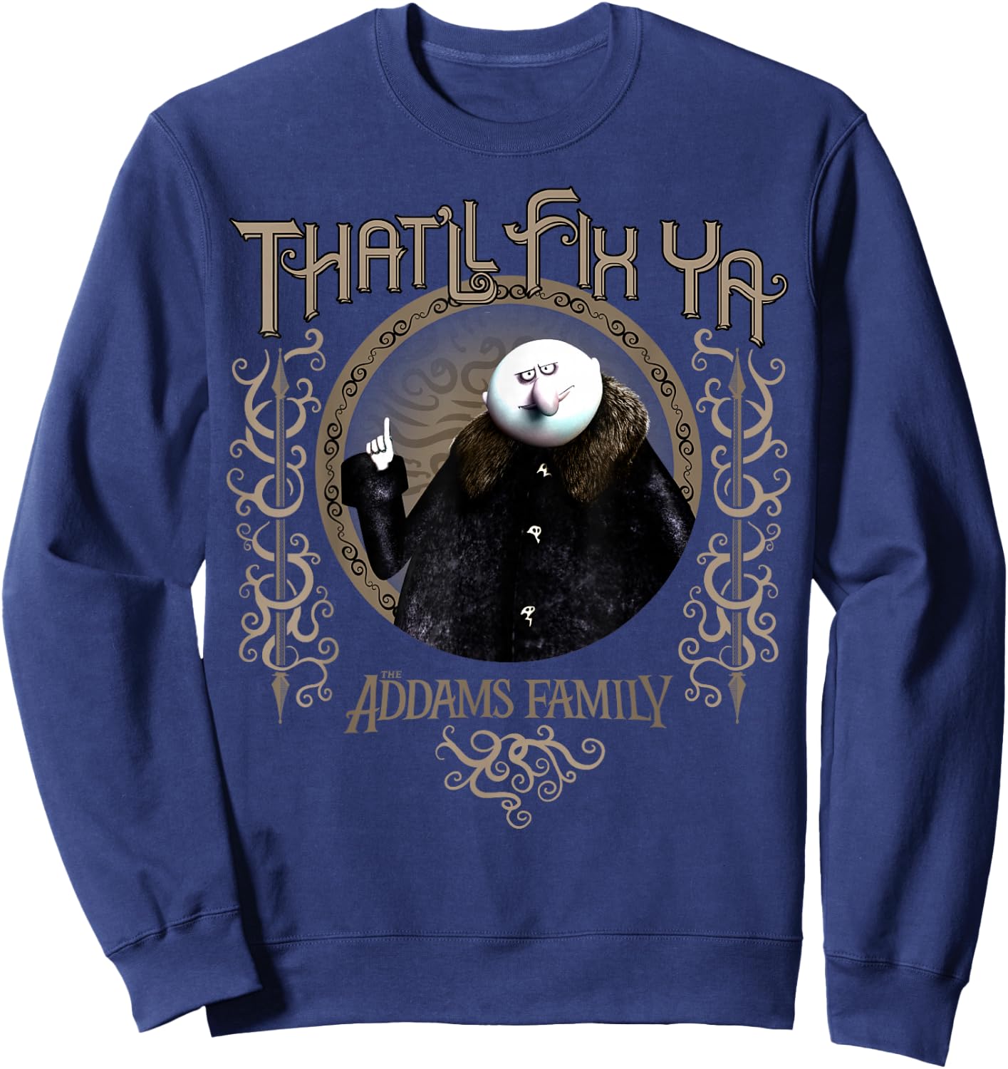 Addams Family Uncle Fester That'll Fix Ya Portrait Sweatshirt - Sweatshirt | Navy