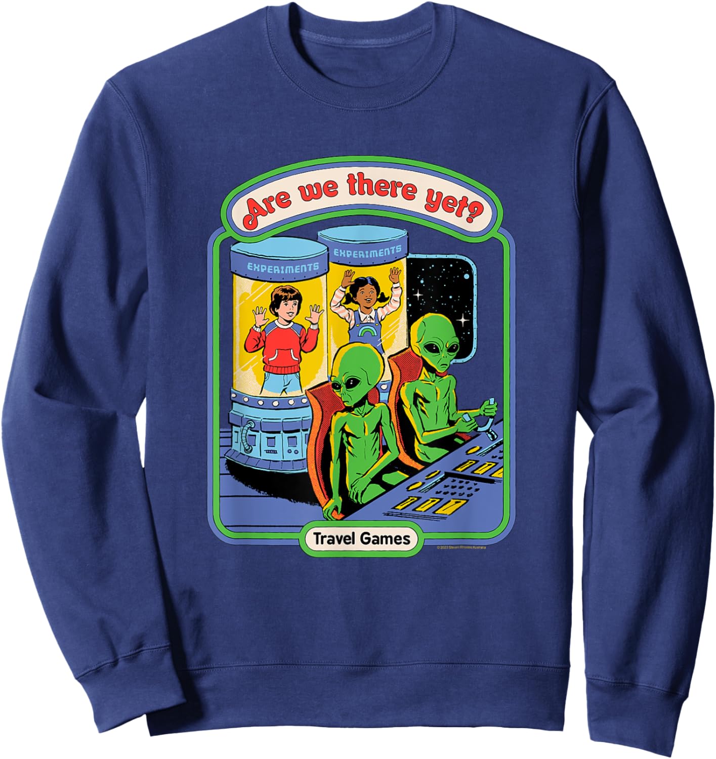 Steven Rhodes are We There Yet? Alien Games Retro Dark Humor Sweatshirt - Sweatshirt | Navy
