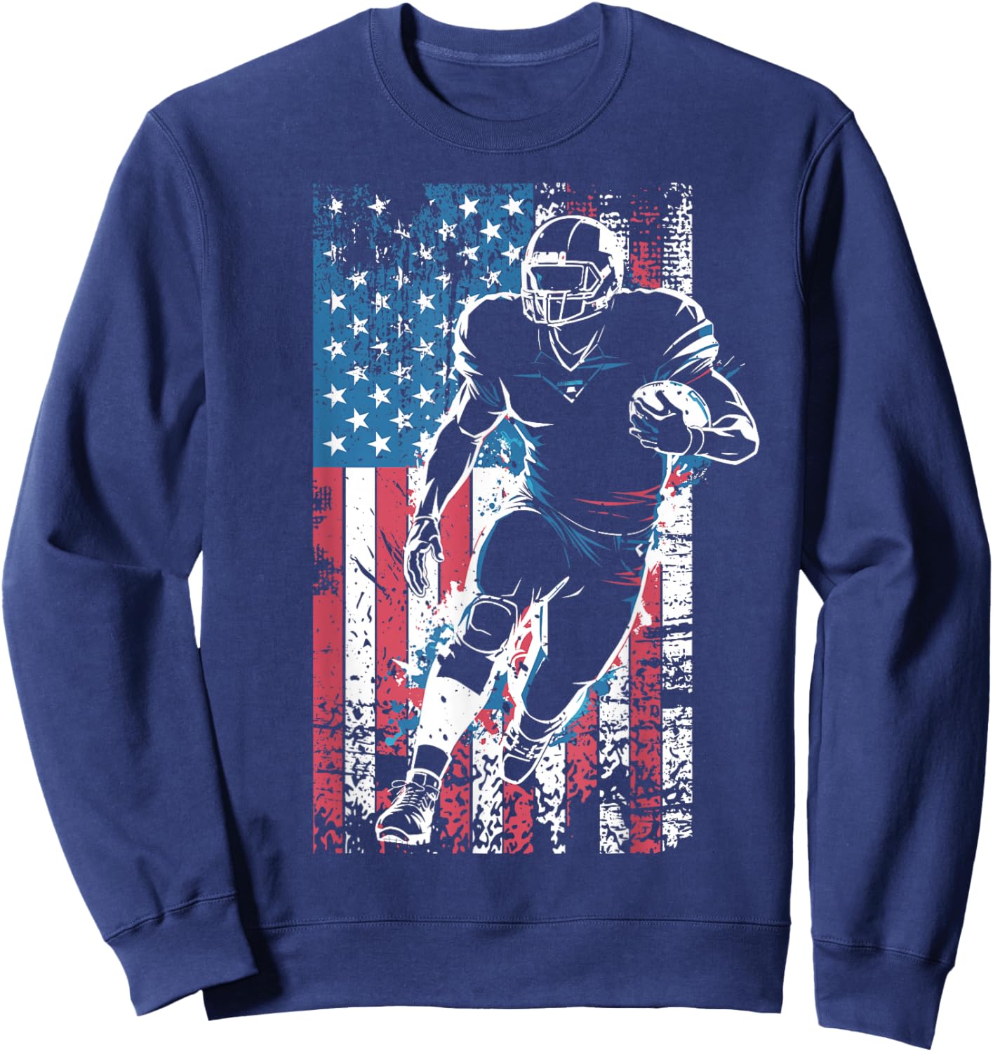 American Flag Football Player Patriotic Sports Design Sweatshirt - Sweatshirt | Navy