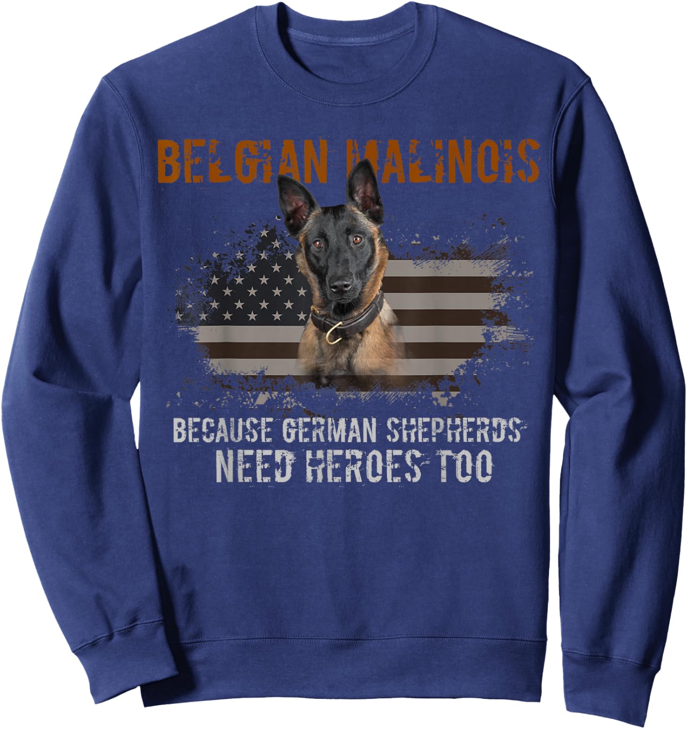Belgian Malinois American Flag Funny Dog Gift Sweatshirt - Sweatshirt | Navy