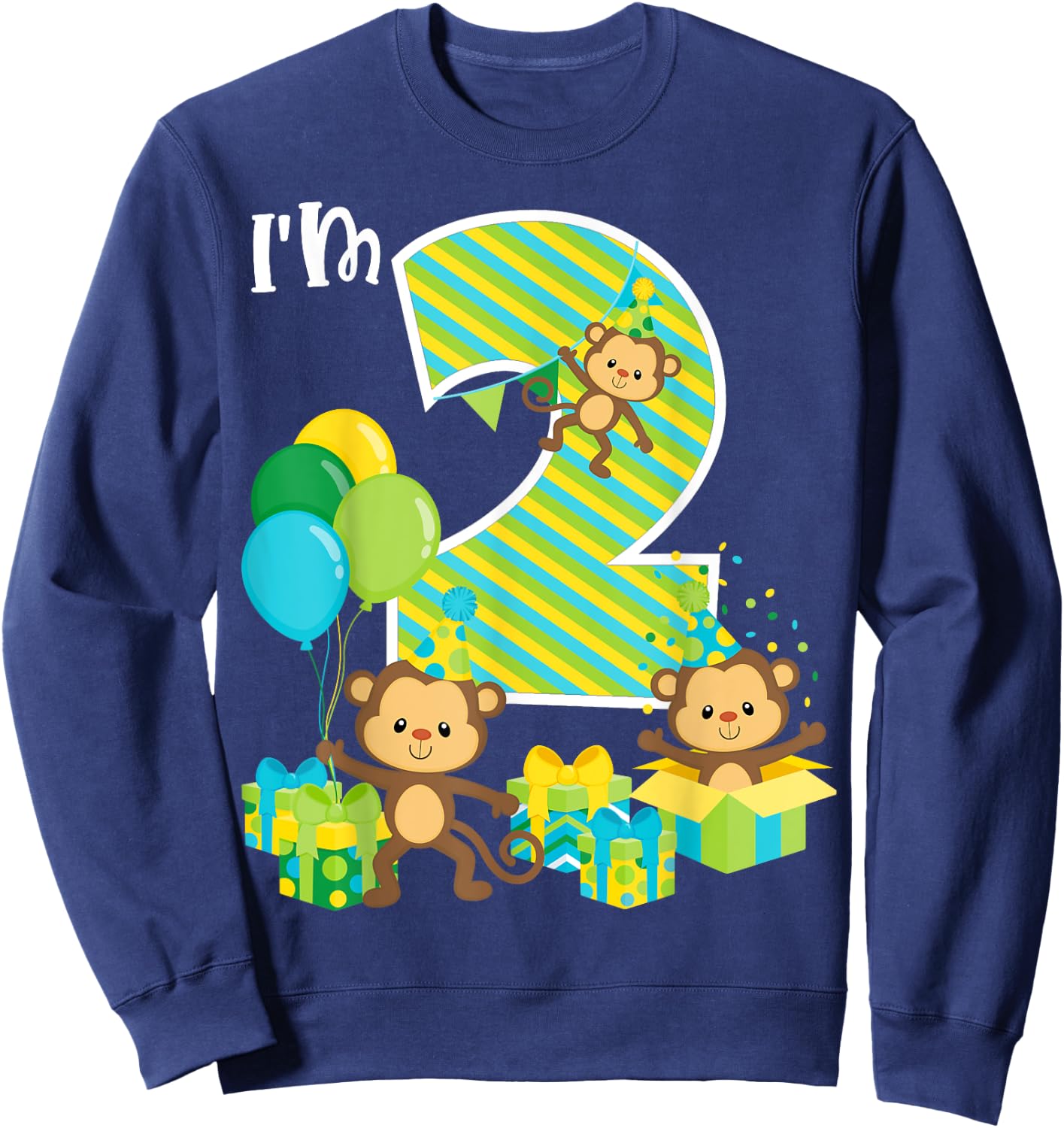 Birthday Monkey 2nd Birthday Party Two Year Old Kid Toddler Sweatshirt - Sweatshirt | Navy