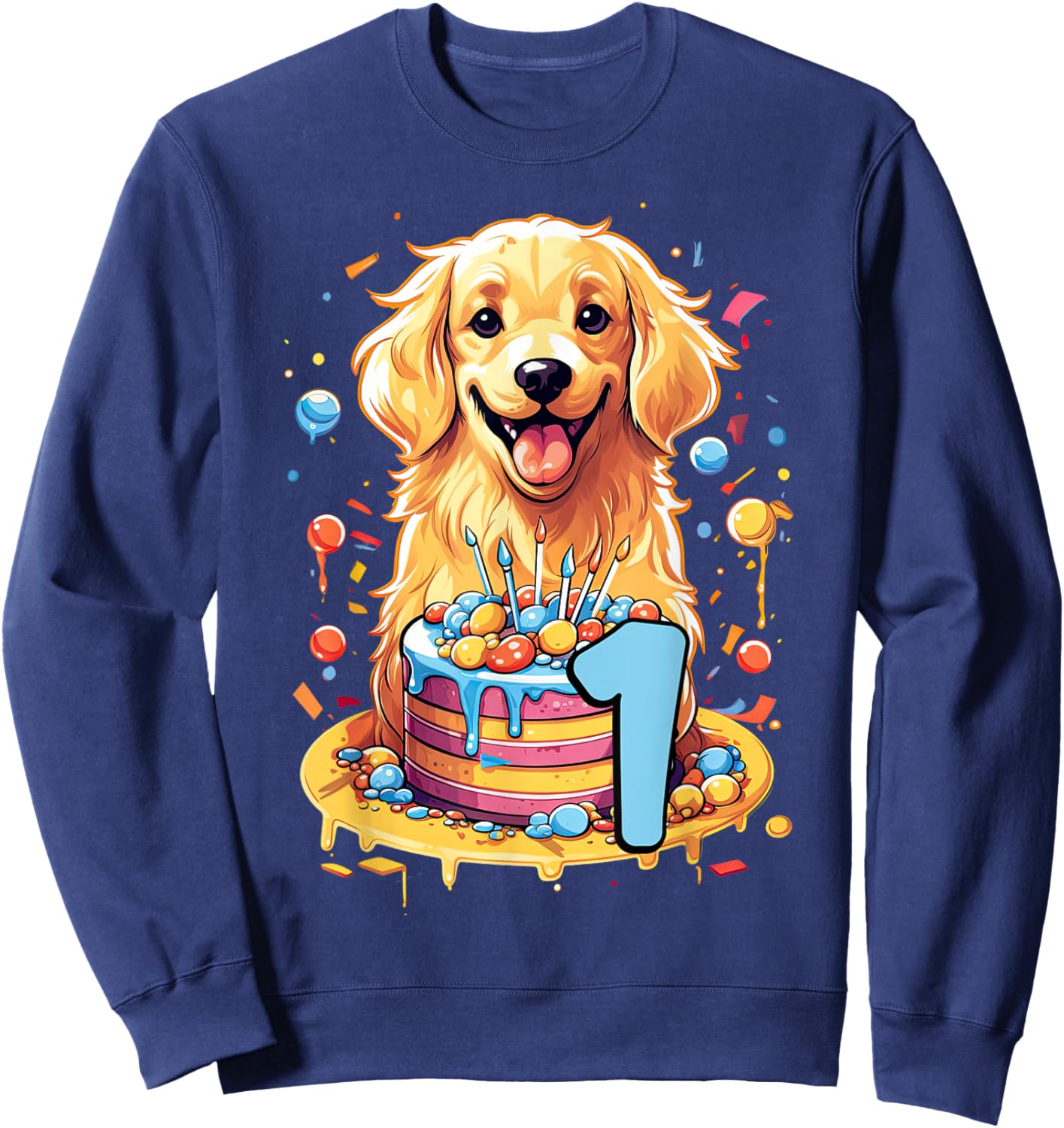 Golden Retriever Dog 1st Birthday Themed Party 1 Sweatshirt - Sweatshirt | Navy