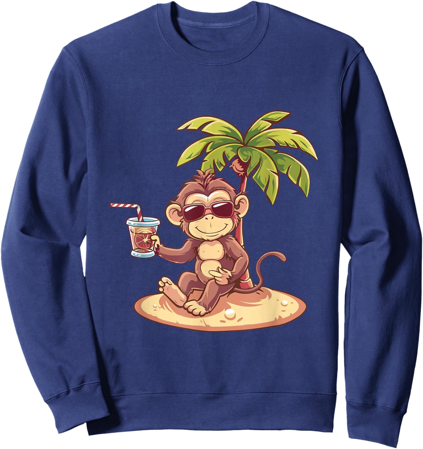 Cute Monkey On Beach | Vacation Travel Summer Sweatshirt - Sweatshirt | Navy