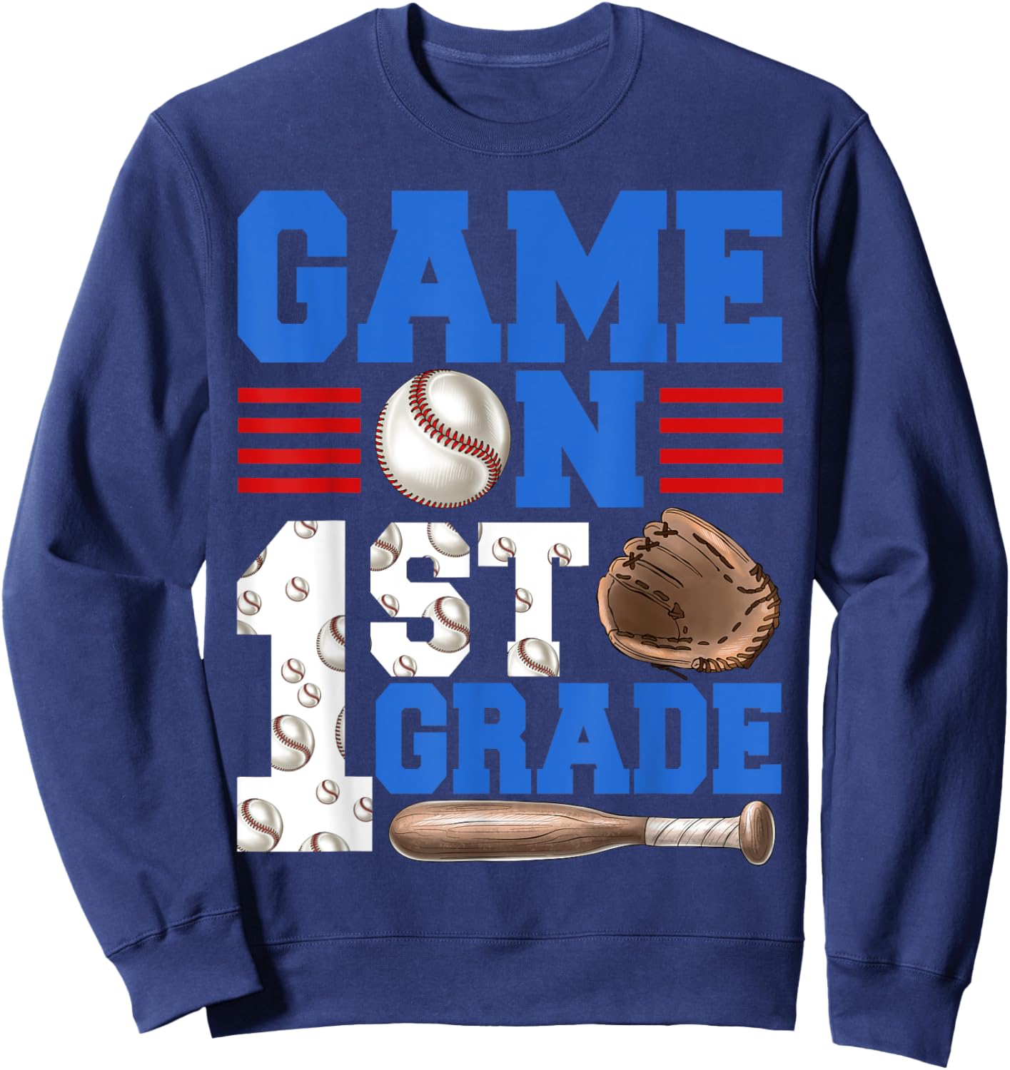 Game On 1st Grade With Baseball Player First Day Of School Sweatshirt - Sweatshirt | Navy