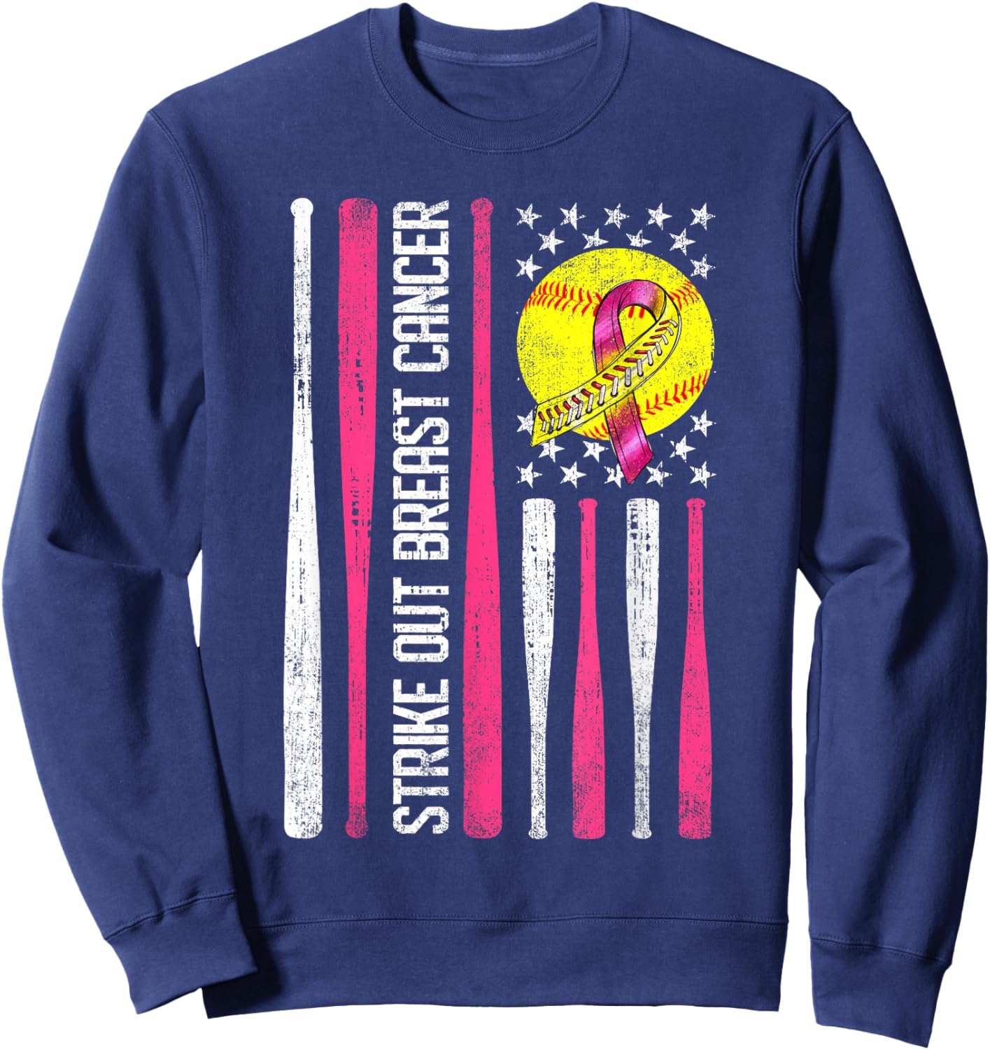 Strike Out Breast Cancer Softball Fight Awareness Men Sweatshirt - Sweatshirt | Navy