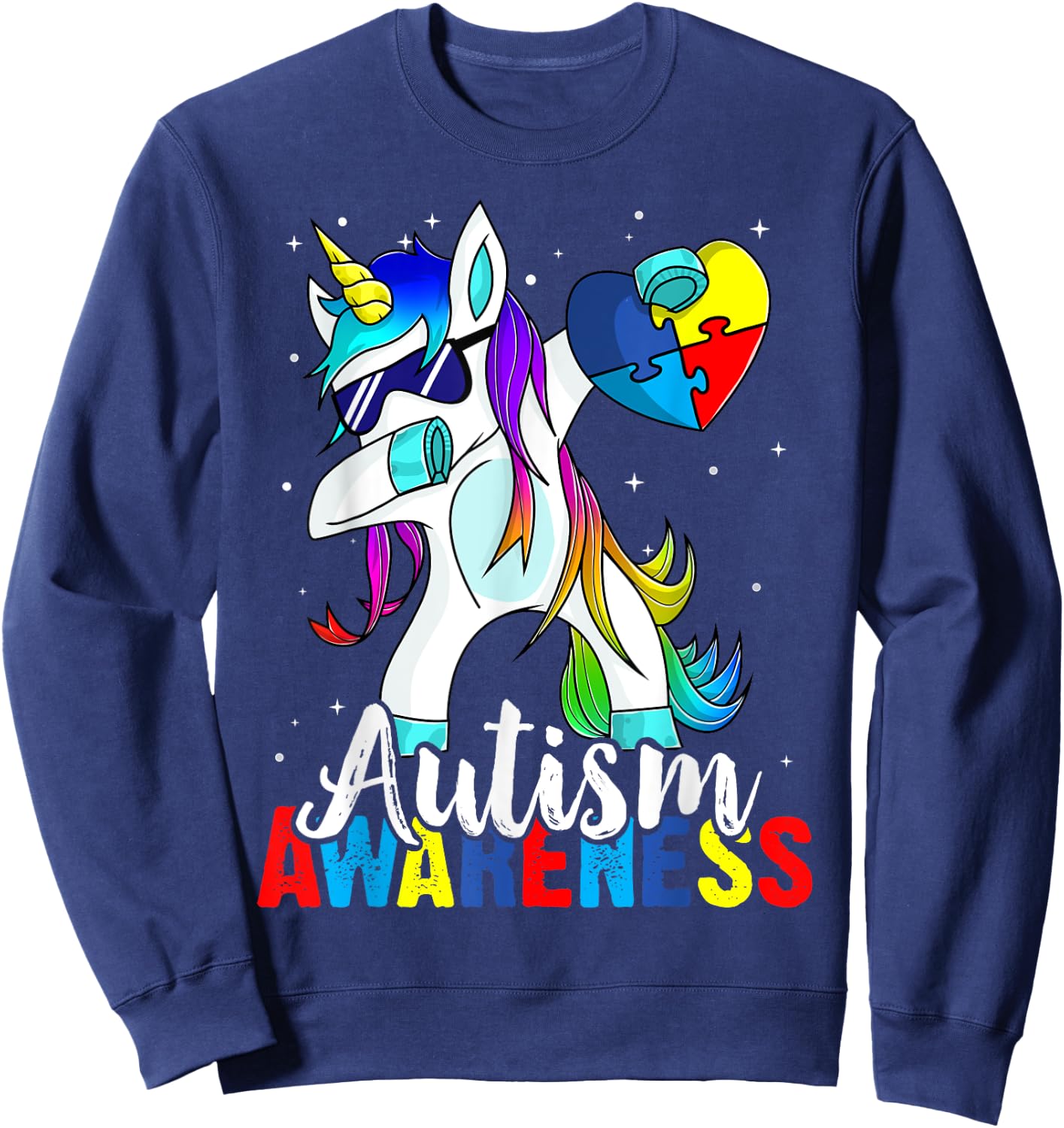 Dabbing Unicorn Autism Awareness Kids Girls Boys Be Kind Sweatshirt - Sweatshirt | Navy