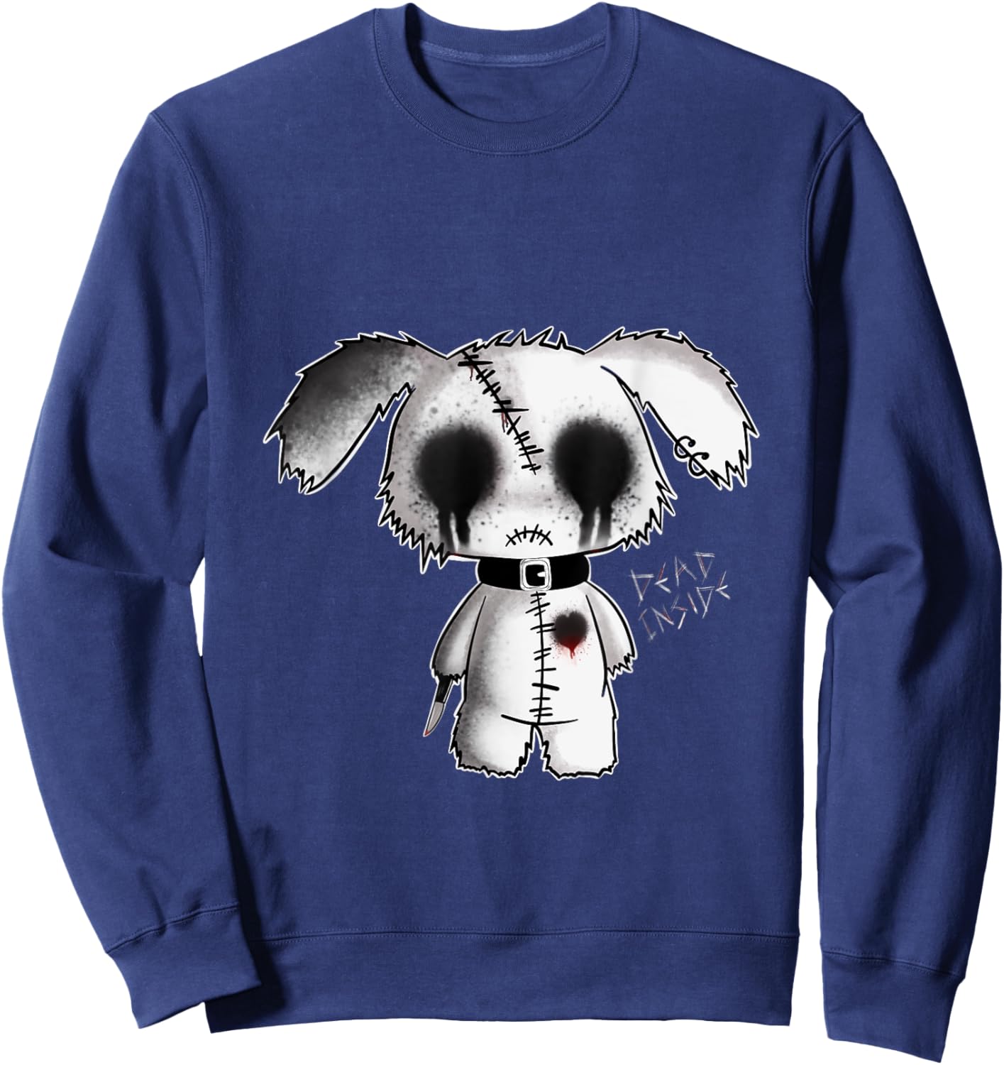 Bunny Goth Holding Knife Kawaii Creepy Bunny Halloween Fun Sweatshirt - Sweatshirt | Navy