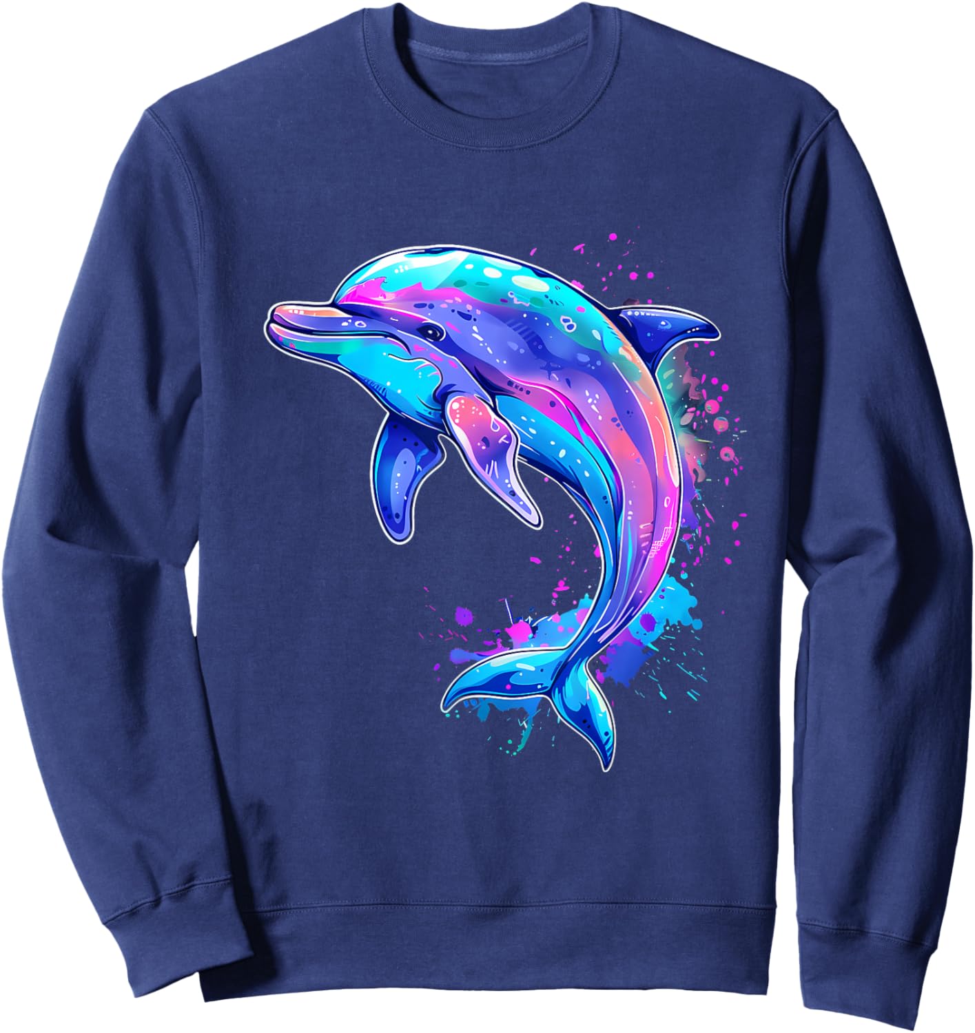 Dolphin Ocean Sea Dolphin Watercolor Sea Ocean Animal Sweatshirt - Sweatshirt | Navy