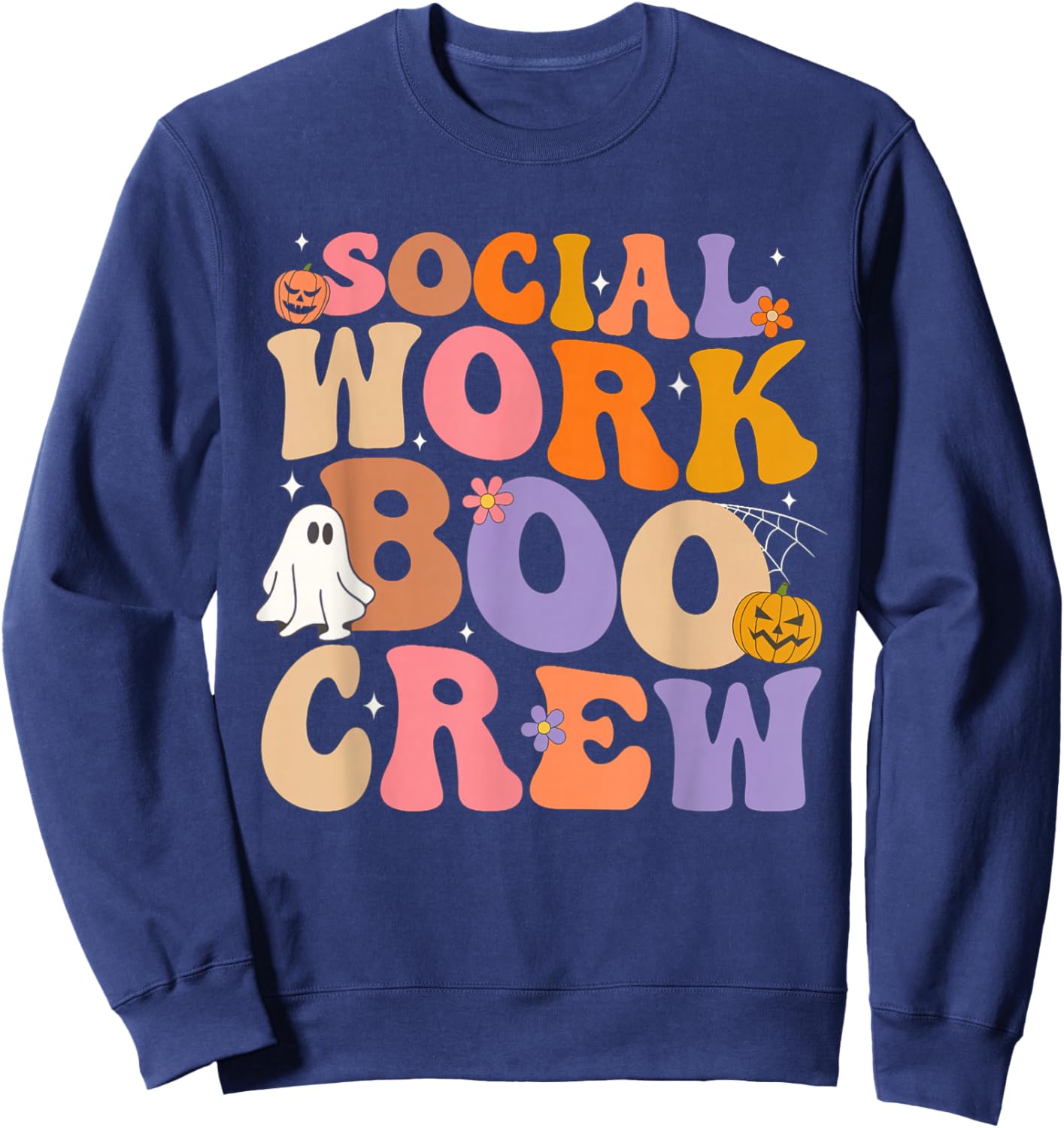 Retro Social Worker Boo Crew Halloween Spooky Psychologist Sweatshirt - Sweatshirt | Navy