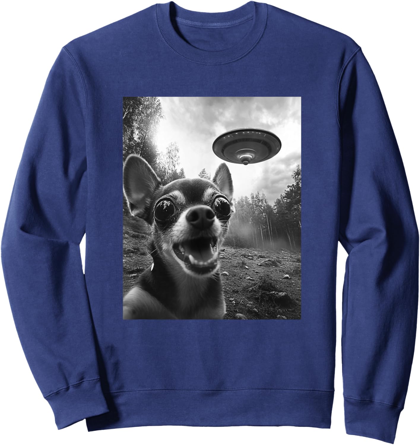 Alien UFO Funny Meme Chihuahua Sweatshirt - Sweatshirt | Navy